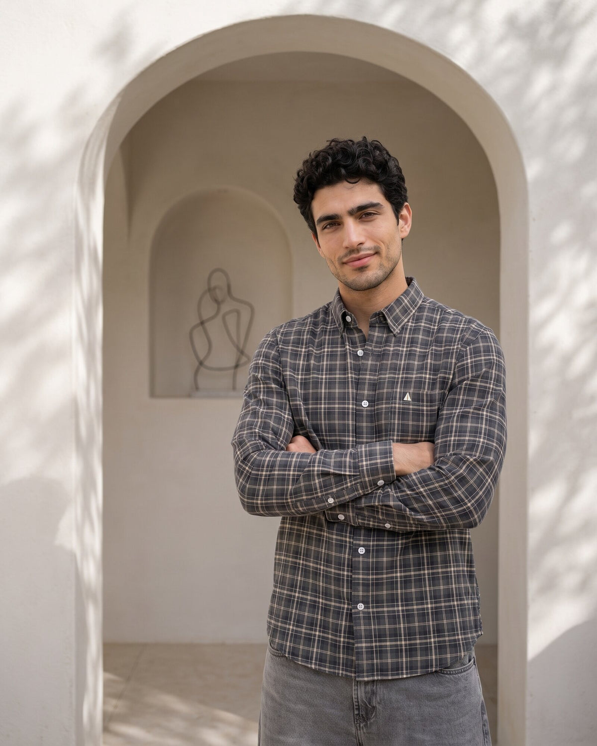 Essential Cotton Check Long Sleeve Shirt – Deep Canopy (3 of 4)