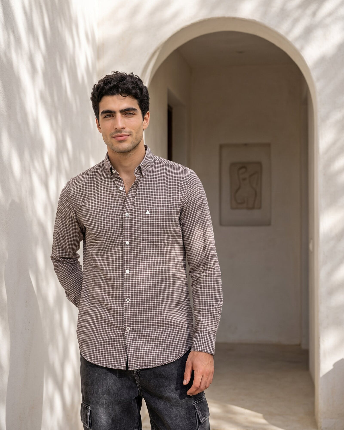 Essential Cotton Check Long Sleeve Shirt – Olive Ground (4 of 4)