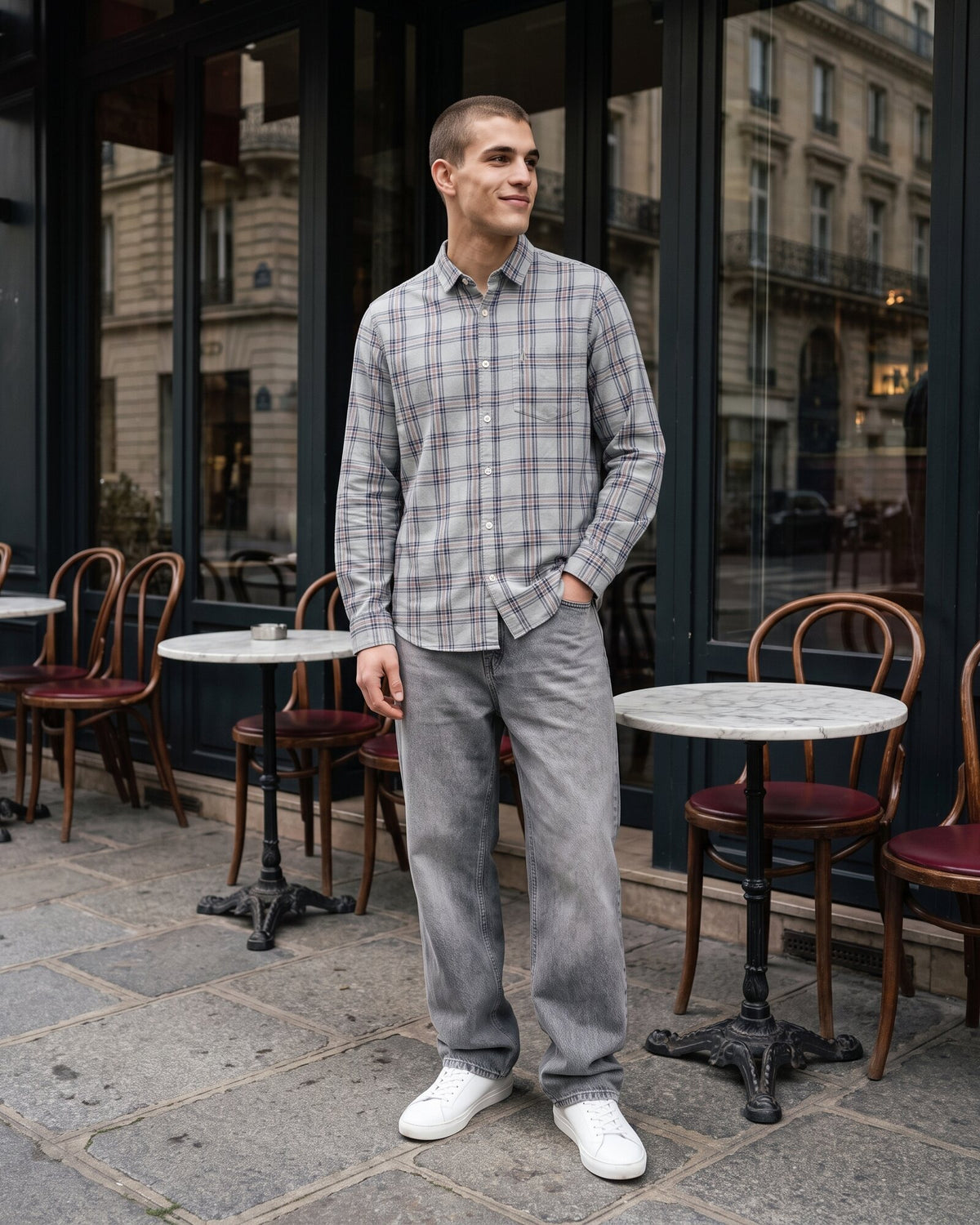 Essential Cotton Check Long Sleeve Shirt – Stone Fog (3 of 4)