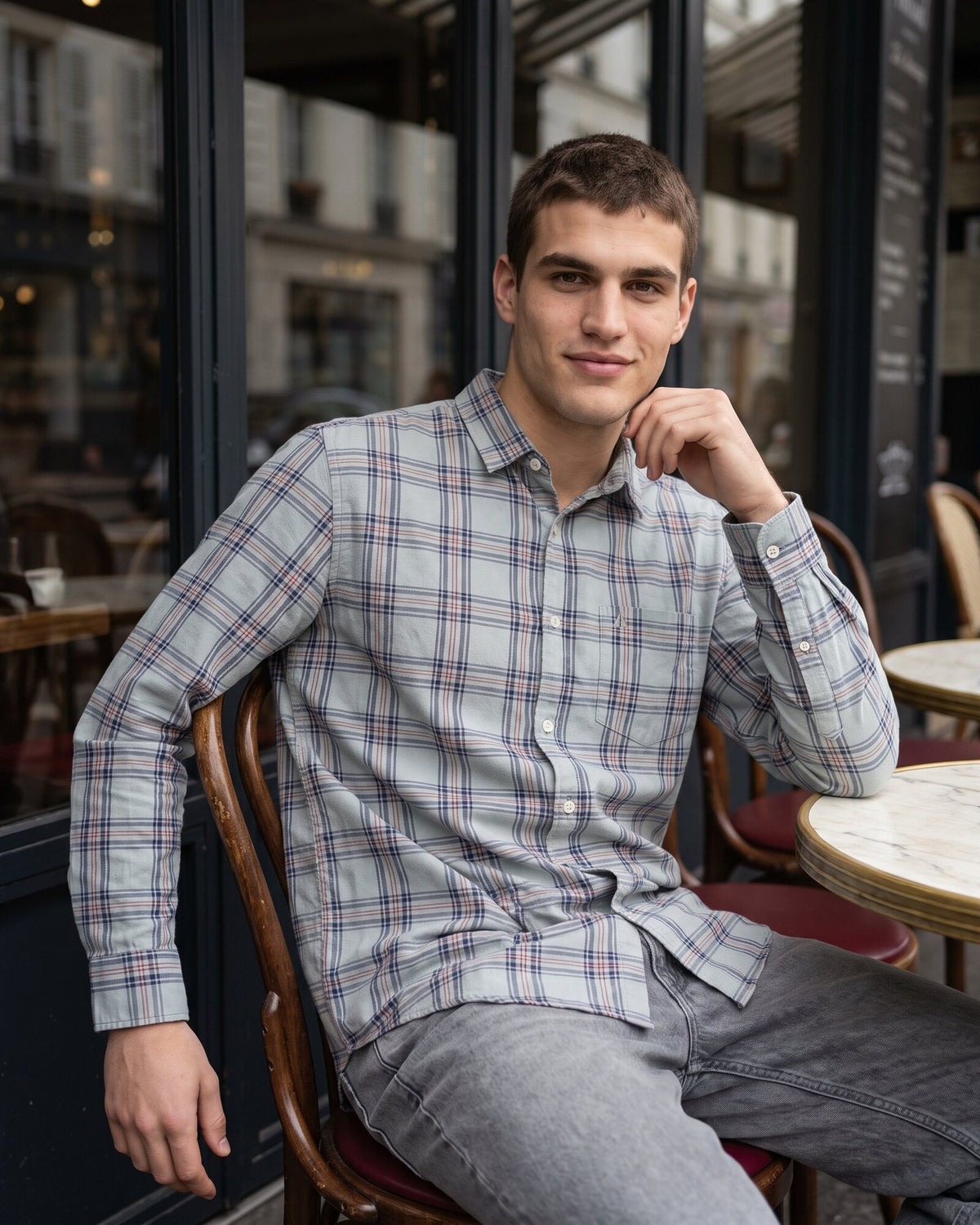 Essential Cotton Check Long Sleeve Shirt – Stone Fog (4 of 4)