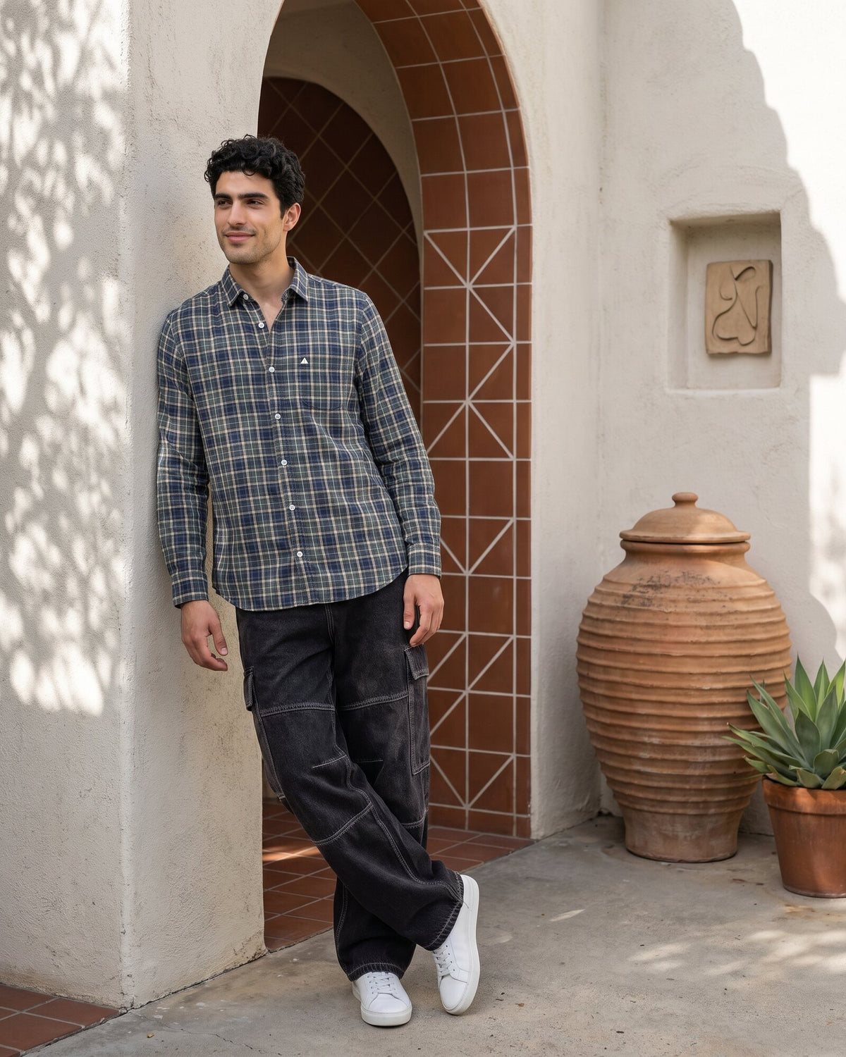 Essential Cotton Check Long Sleeve Shirt – Moss Reserve (3 of 4)
