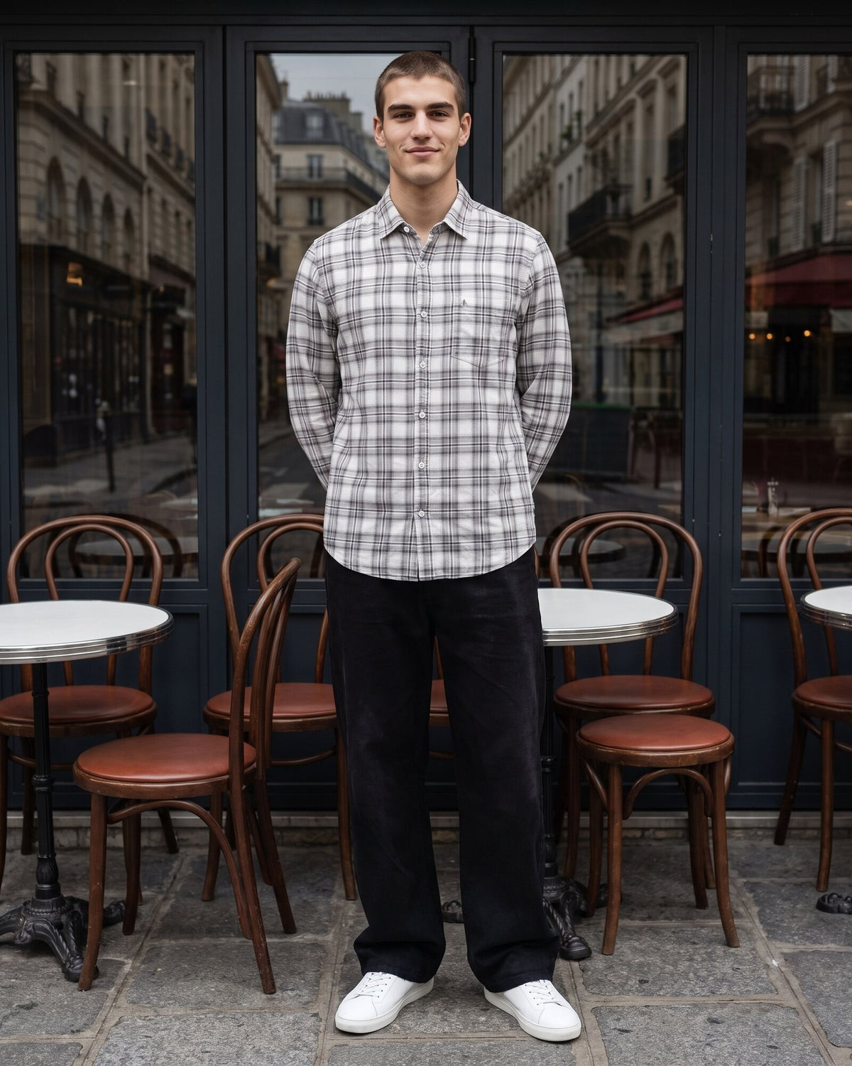 Essential Cotton Check Long Sleeve Shirt – Stone Fog (3 of 4)