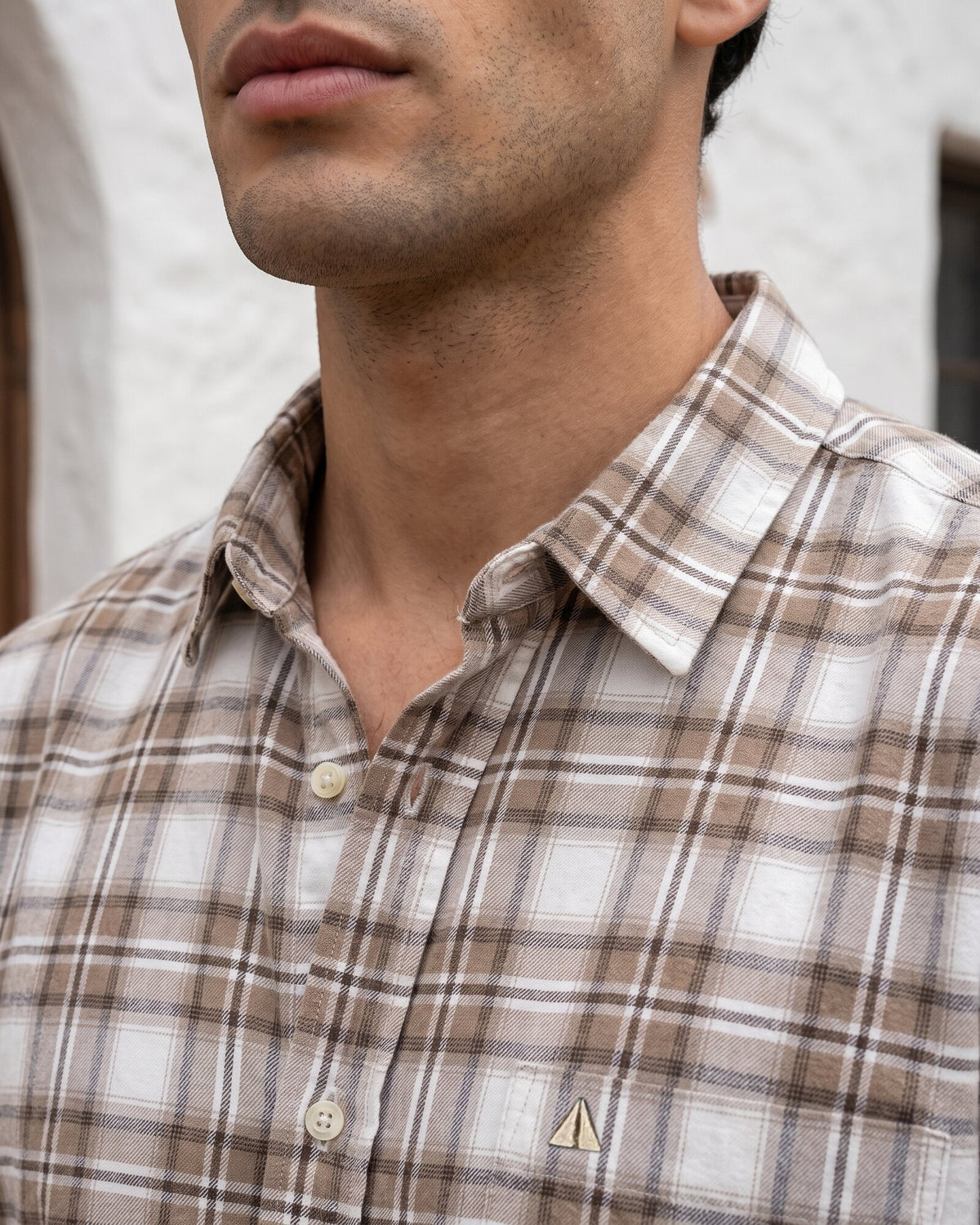 Essential Cotton Check Long Sleeve Shirt – Cocoa Earth (1 of 4)