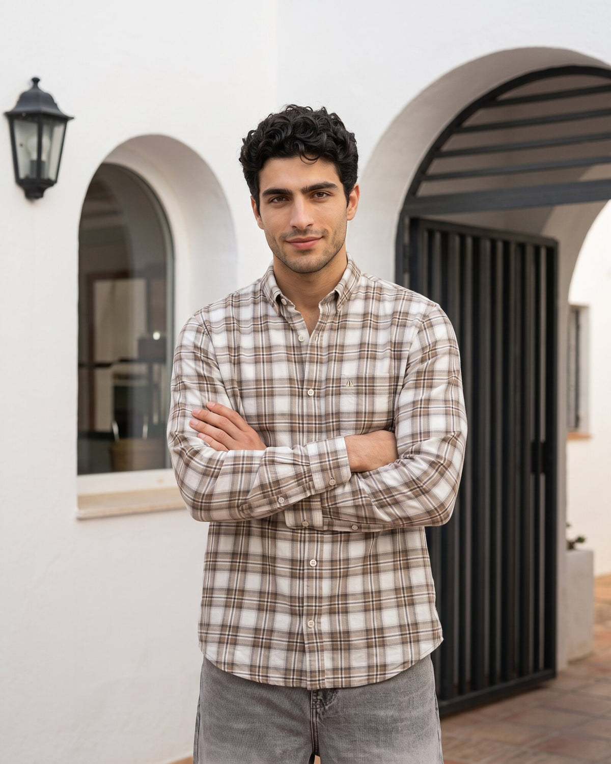 Essential Cotton Check Long Sleeve Shirt – Cocoa Earth (3 of 4)