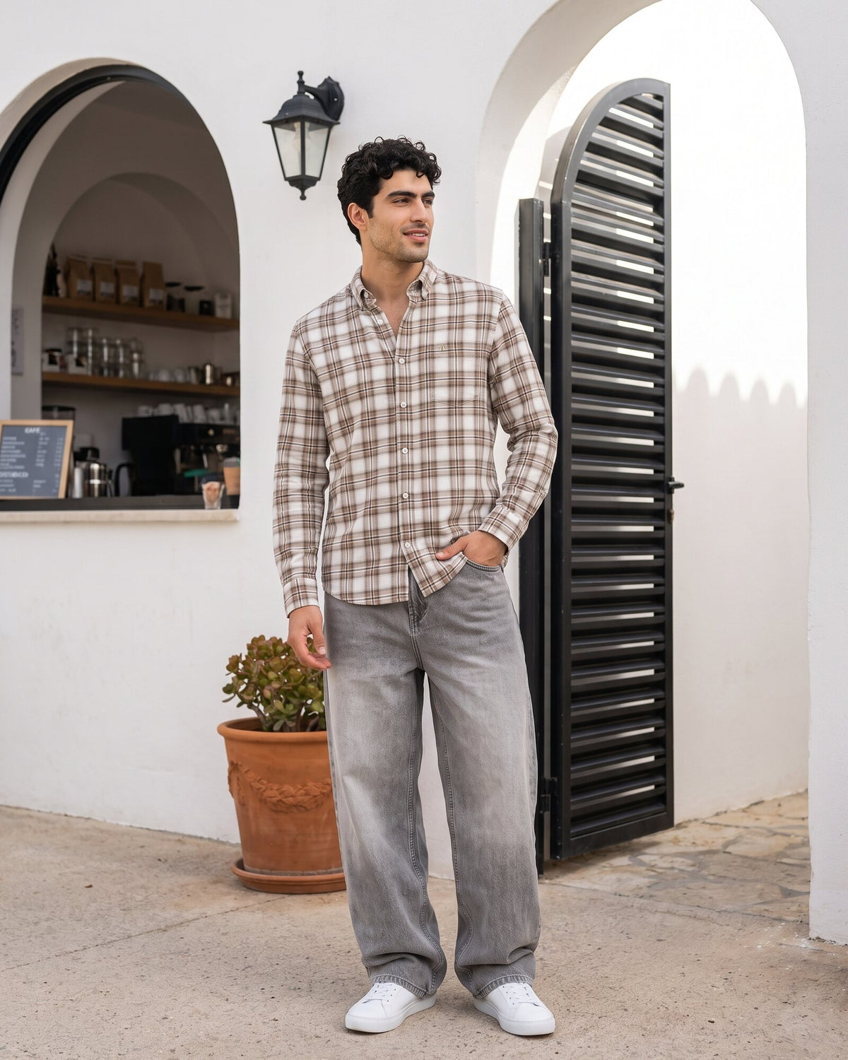 Essential Cotton Check Long Sleeve Shirt – Cocoa Earth (4 of 4)