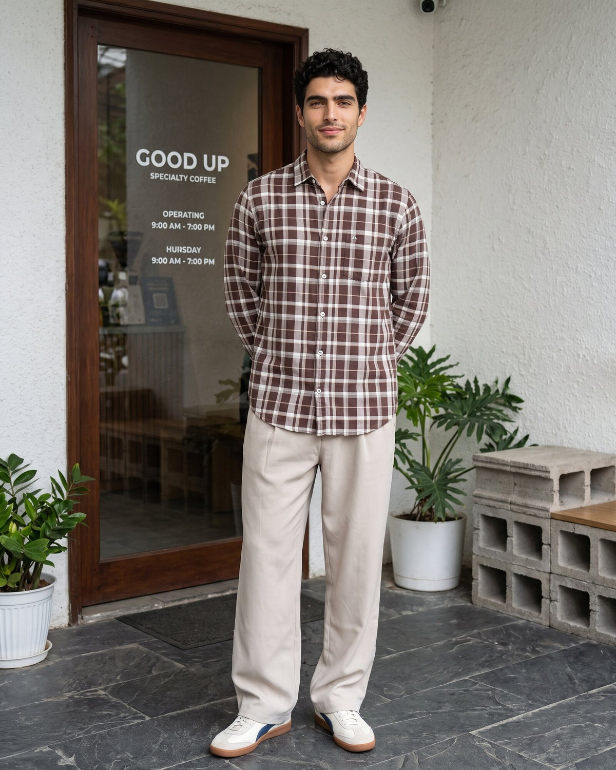 Essential Cotton Check Long Sleeve Shirt – Warm Tobacco (3 of 4)