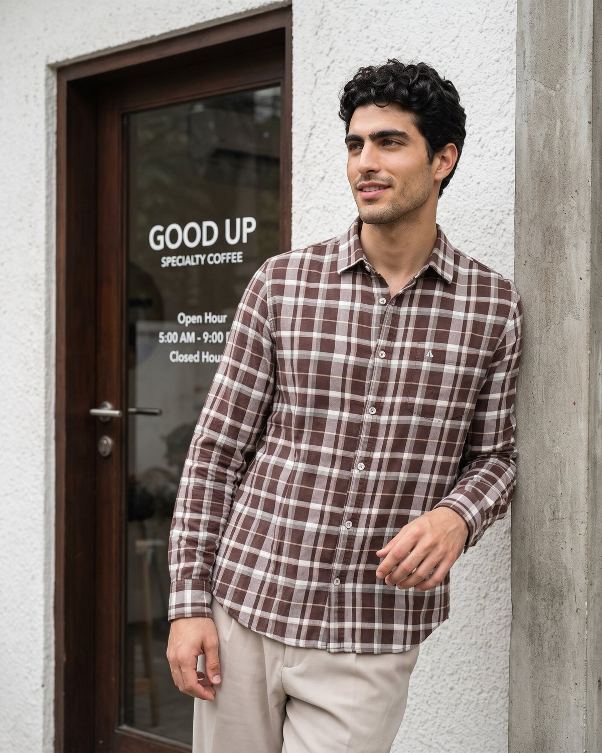 Essential Cotton Check Long Sleeve Shirt – Warm Tobacco (4 of 4)