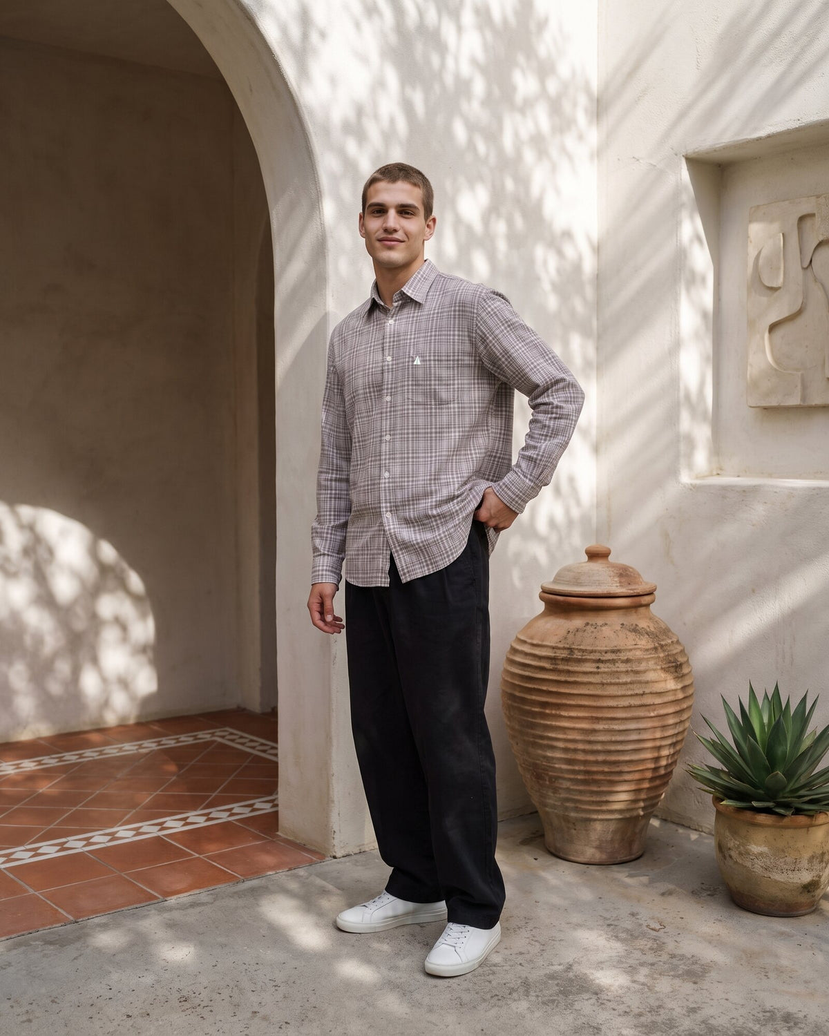 Essential Cotton Check Long Sleeve Shirt – Cocoa Earth (4 of 4)