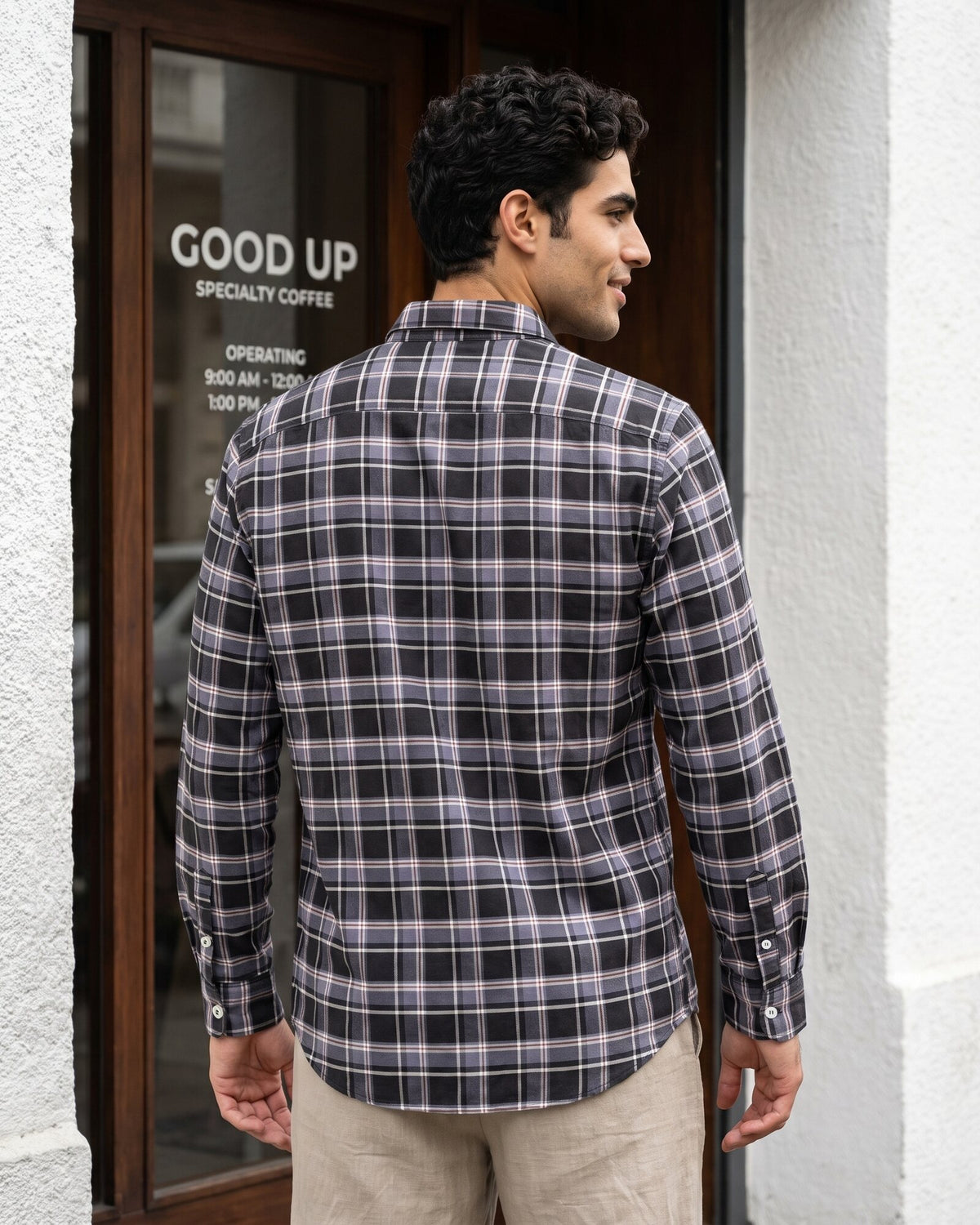 Essential Cotton Check Long Sleeve Shirt – Midnight Onyx (2 of 4)