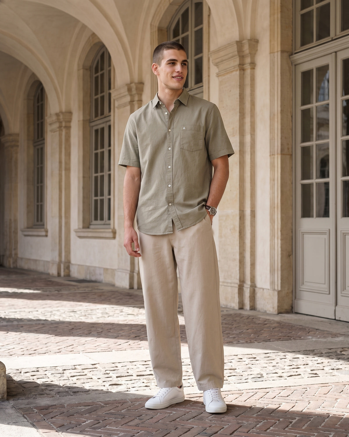 Generous Heritage Linen Short Sleeve Shirt - Olive Ground