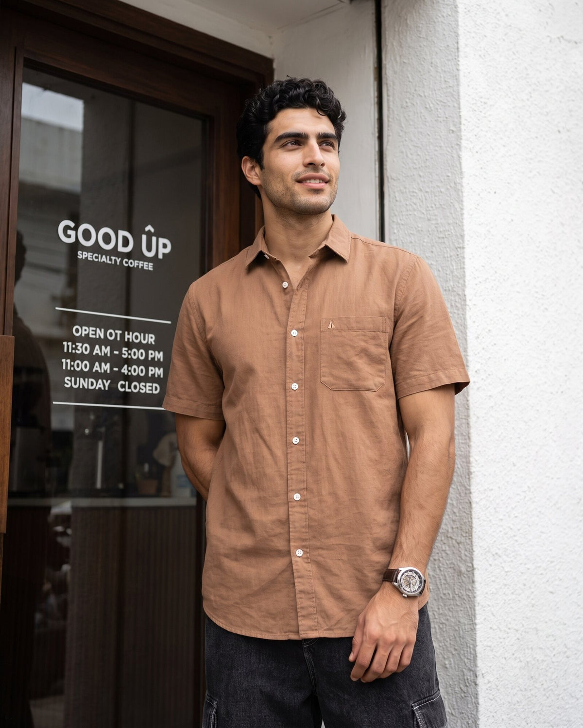 Heritage Linen Slub Short Sleeve Shirt – Warm Tobacco (1 of 4)