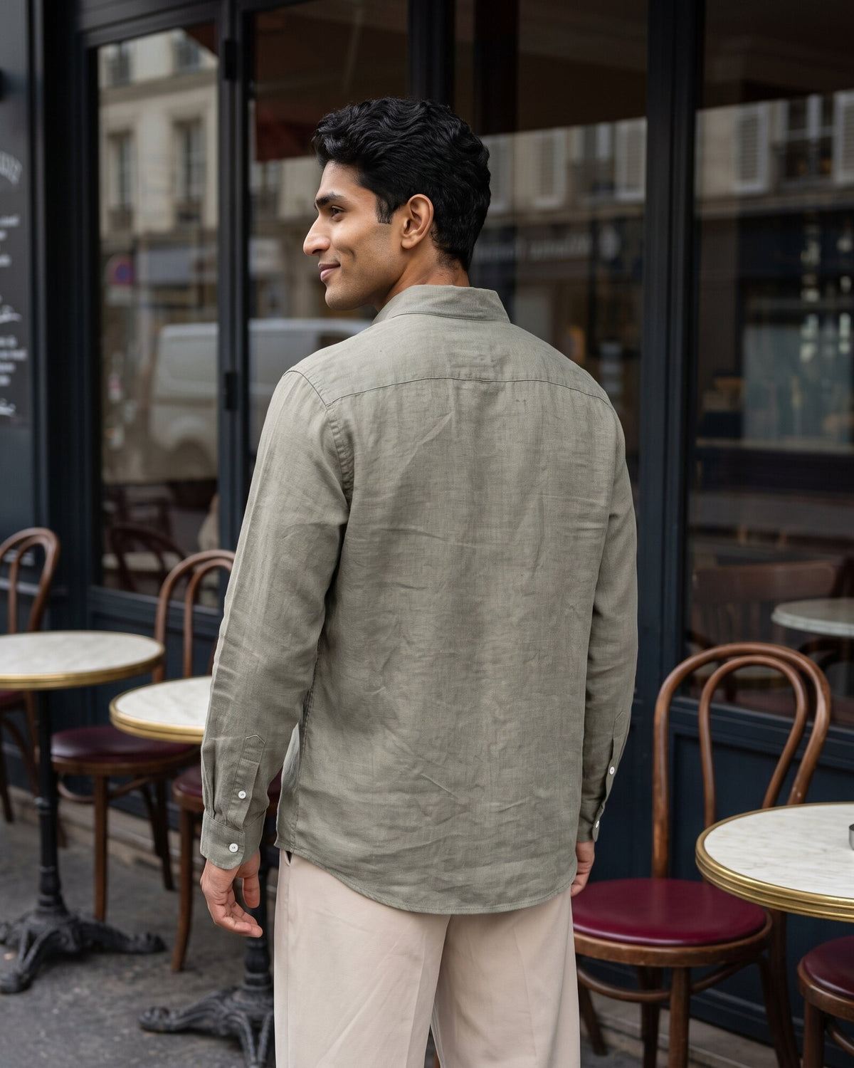 Heritage Linen Chinese Collar Long Sleeve Shirt – Moss Reserve (3 of 4)