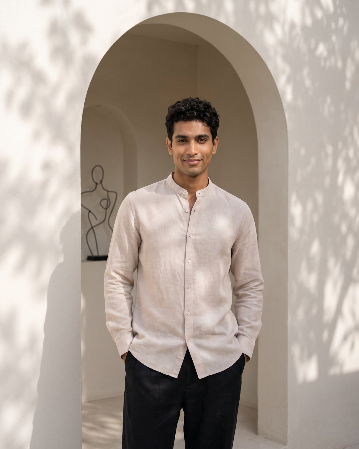 Heritage Linen Chinese Collar Long Sleeve Shirt – Rose Dusk (3 of 4)