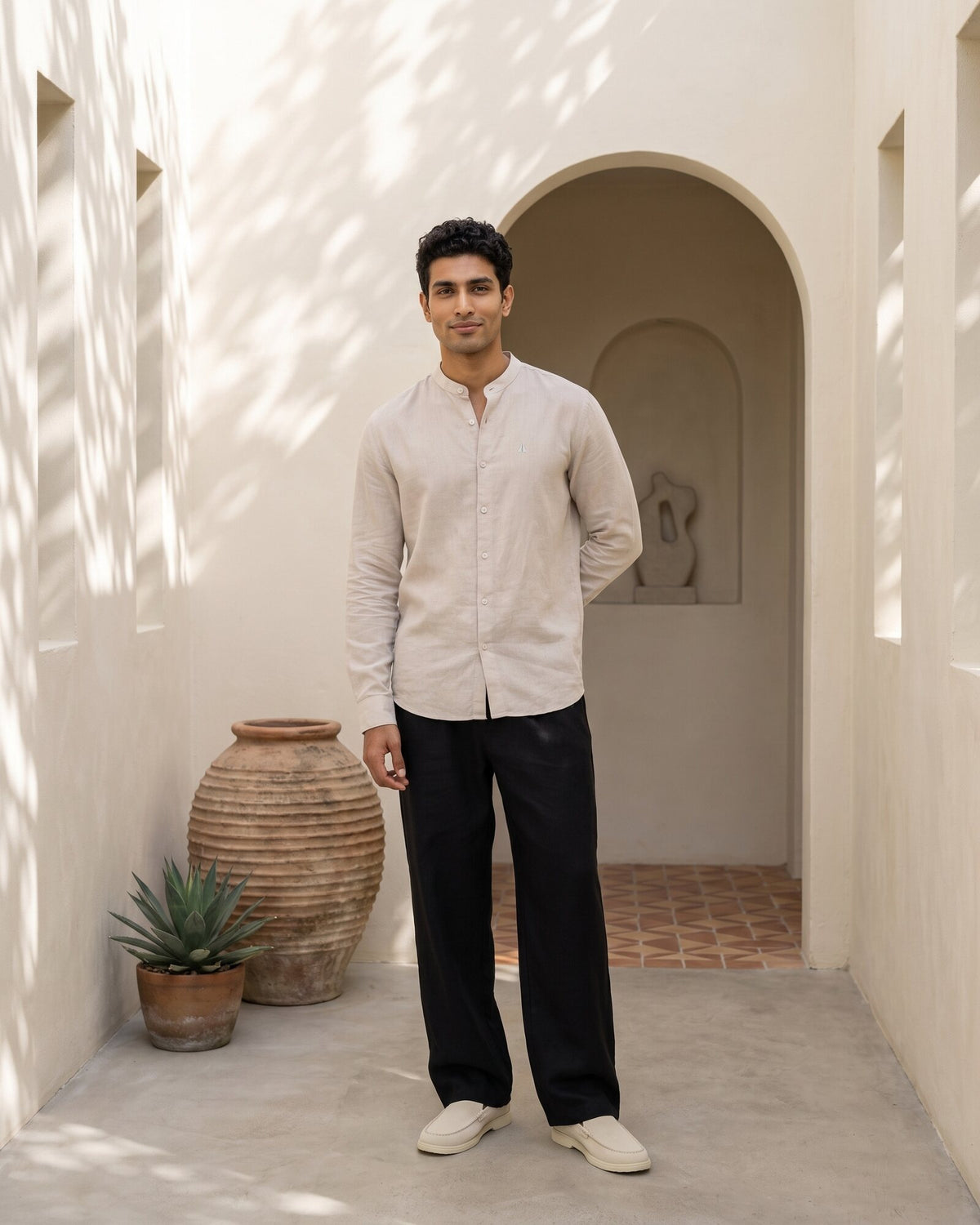 Heritage Linen Chinese Collar Long Sleeve Shirt – Rose Dusk (4 of 4)
