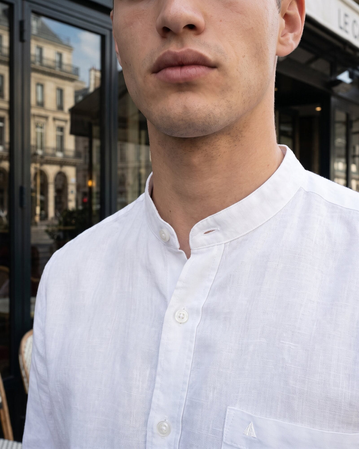 Heritage Linen Chinese Collar Long Sleeve Shirt – Alpine White (3 of 4)
