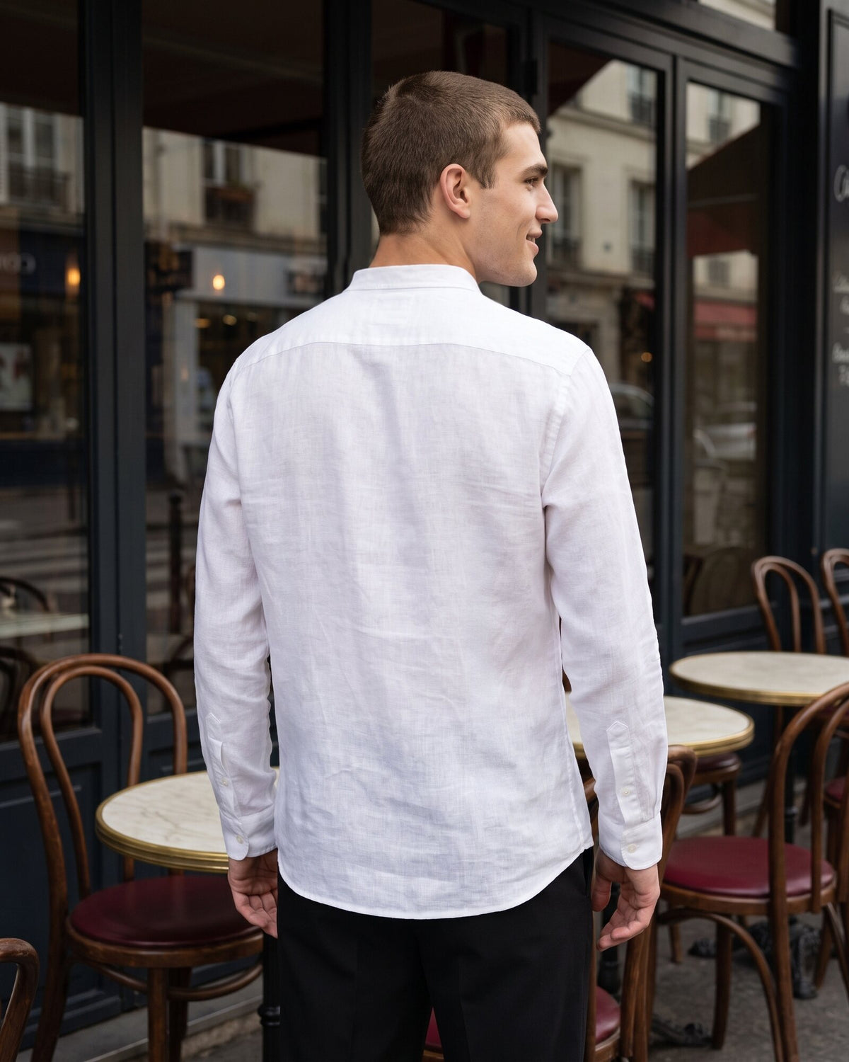 Heritage Linen Chinese Collar Long Sleeve Shirt – Alpine White (4 of 4)