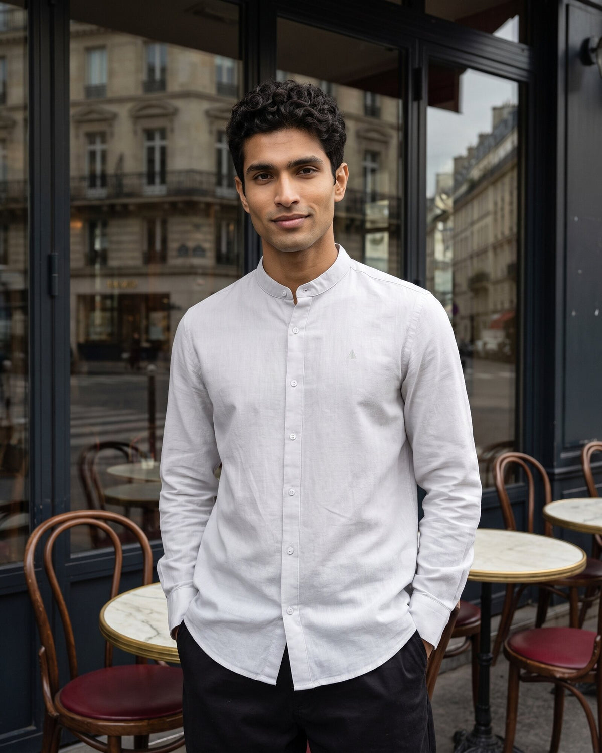 Heritage Linen Chinese Collar Long Sleeve Shirt – Alpine White (3 of 4)