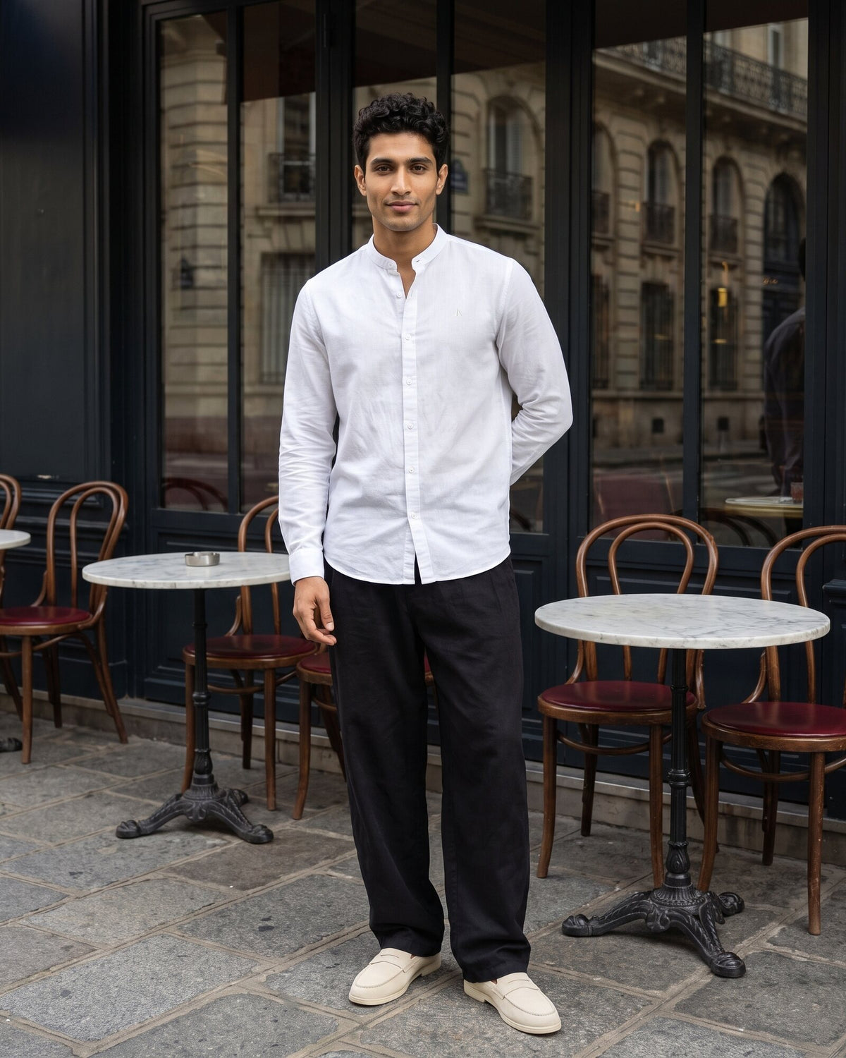 Heritage Linen Chinese Collar Long Sleeve Shirt – Alpine White (4 of 4)