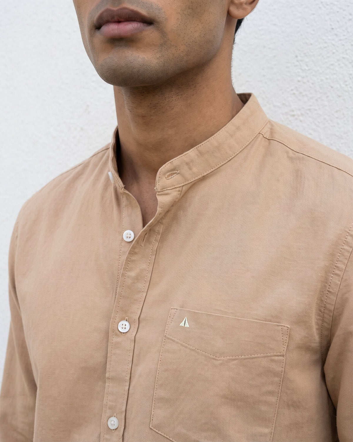 Heritage Linen Chinese Collar Long Sleeve Shirt – Dark Caramel (1 of 4)