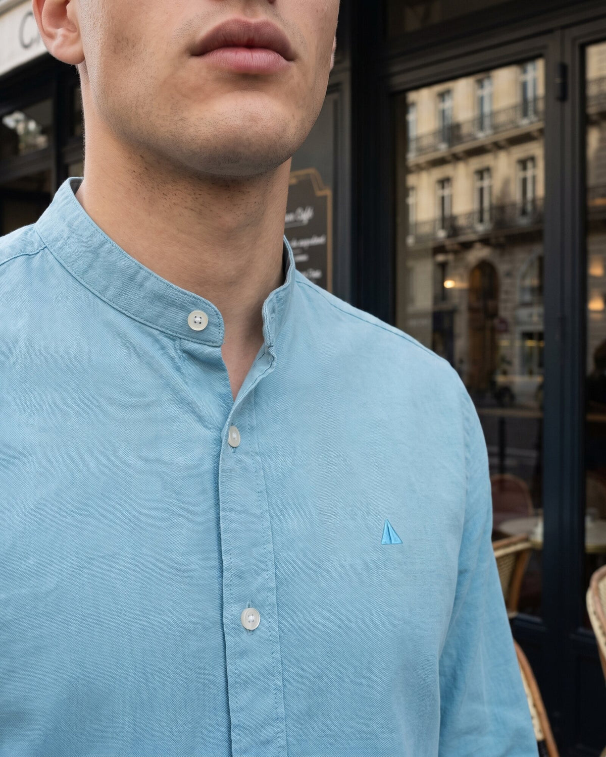 Heritage Linen Chinese Collar Long Sleeve Shirt – Coral (2 of 4)