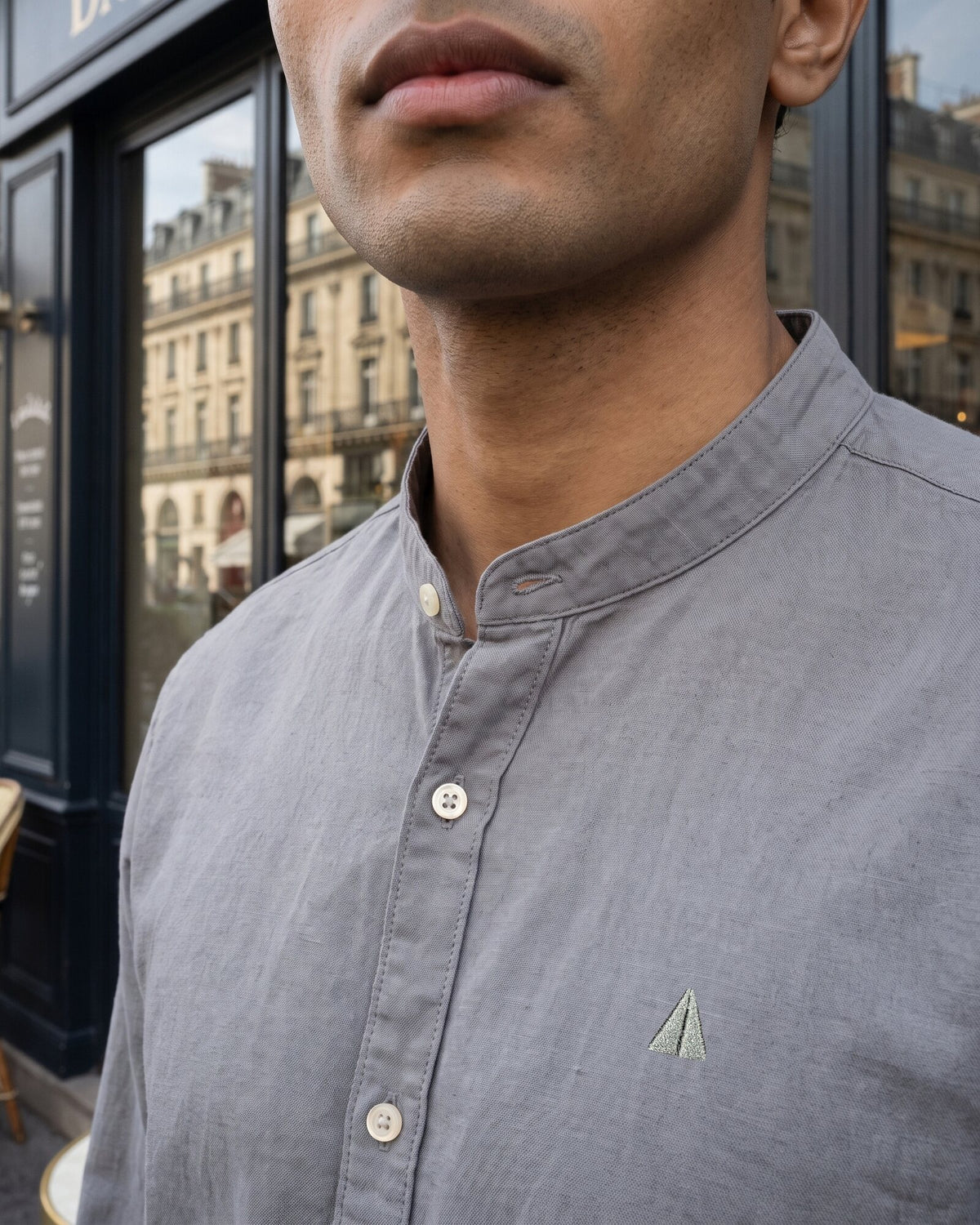 Heritage Linen Chinese Collar Long Sleeve Shirt – Graphite (2 of 4)