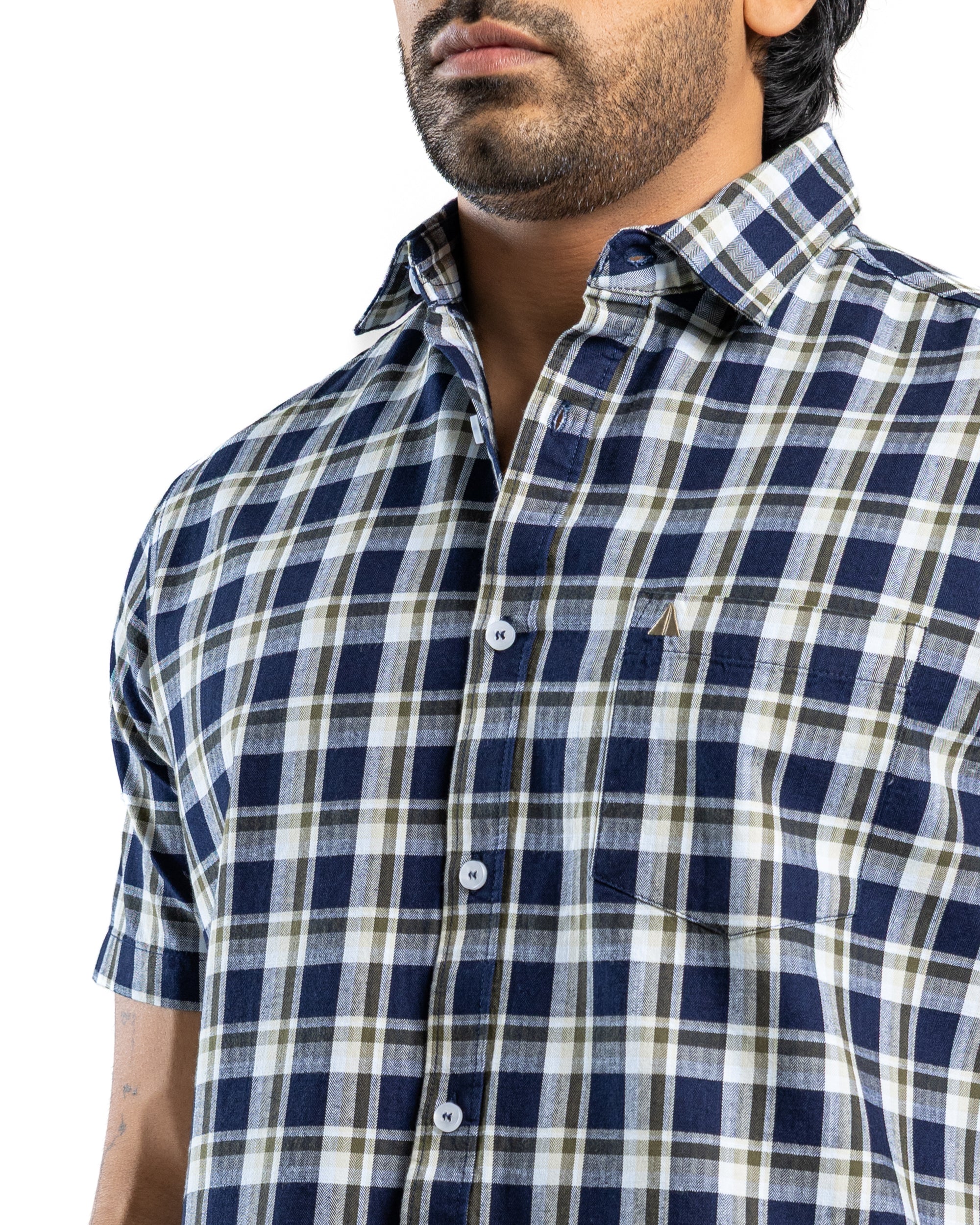 100% COTTON CHECK Short Sleeve Shirt -Forest Pine