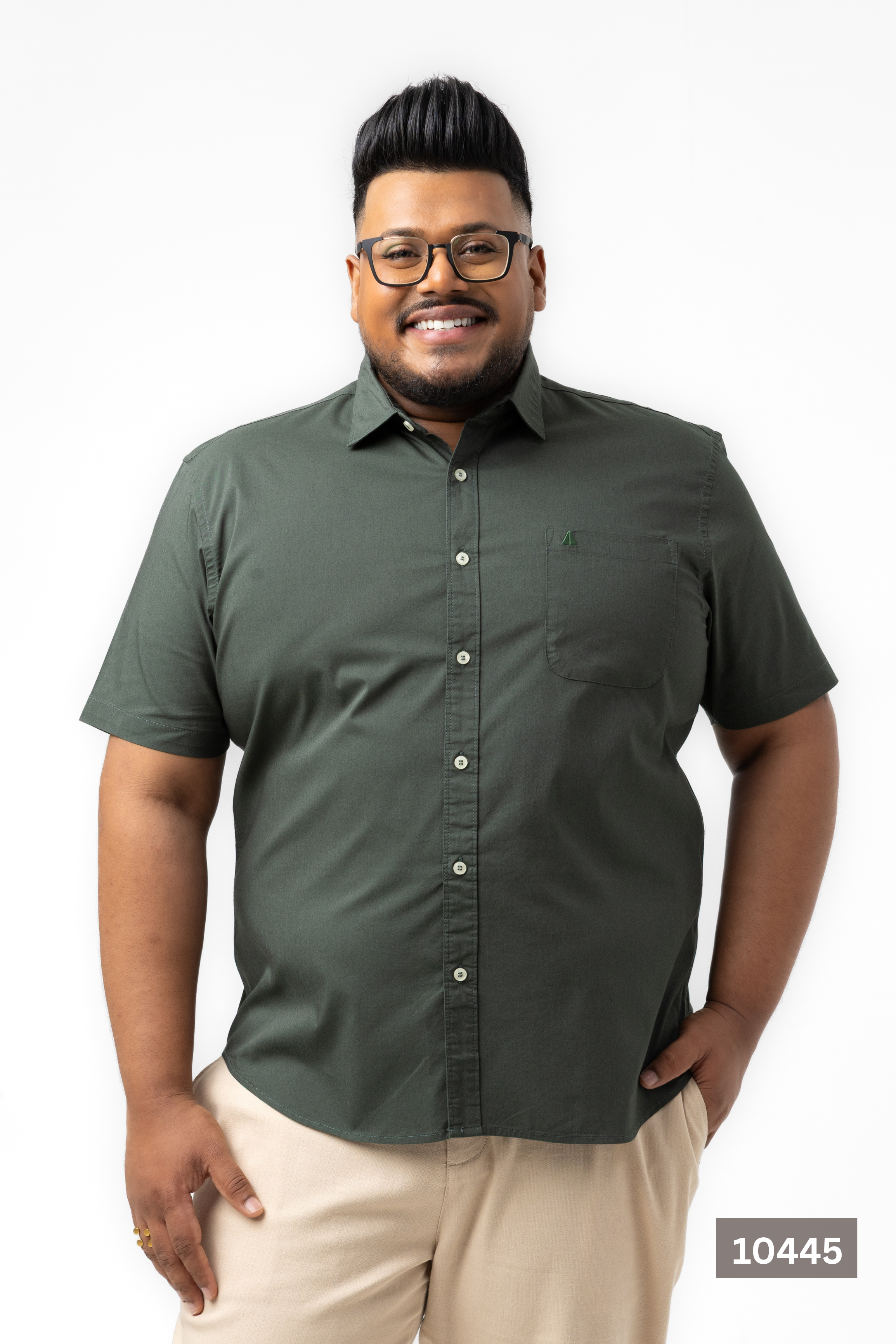 Plus Size Cotton Solid Shirt – Olive Green | AnationZ