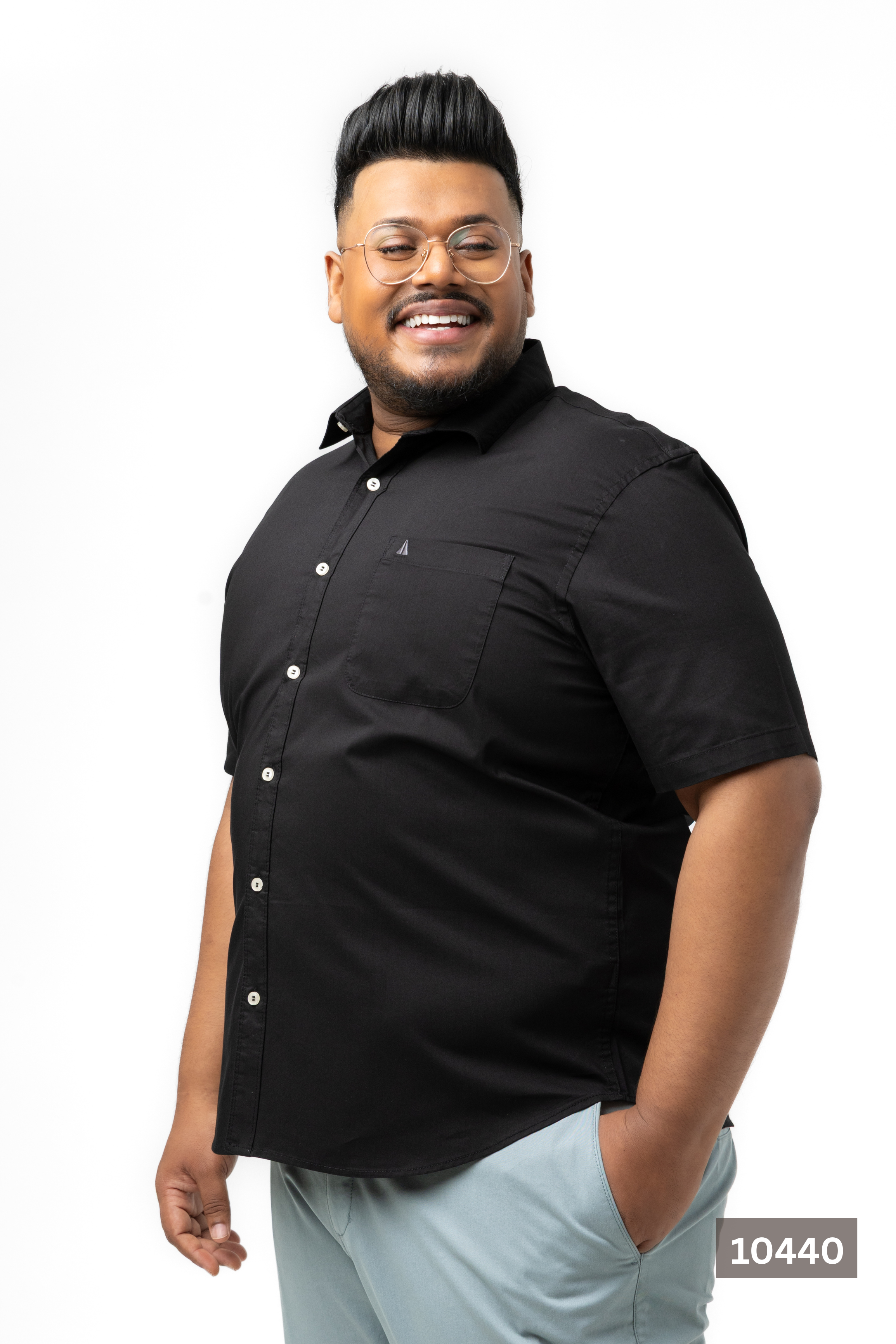 Plus Size Cotton Solid Shirt – Classic Black | AnationZ