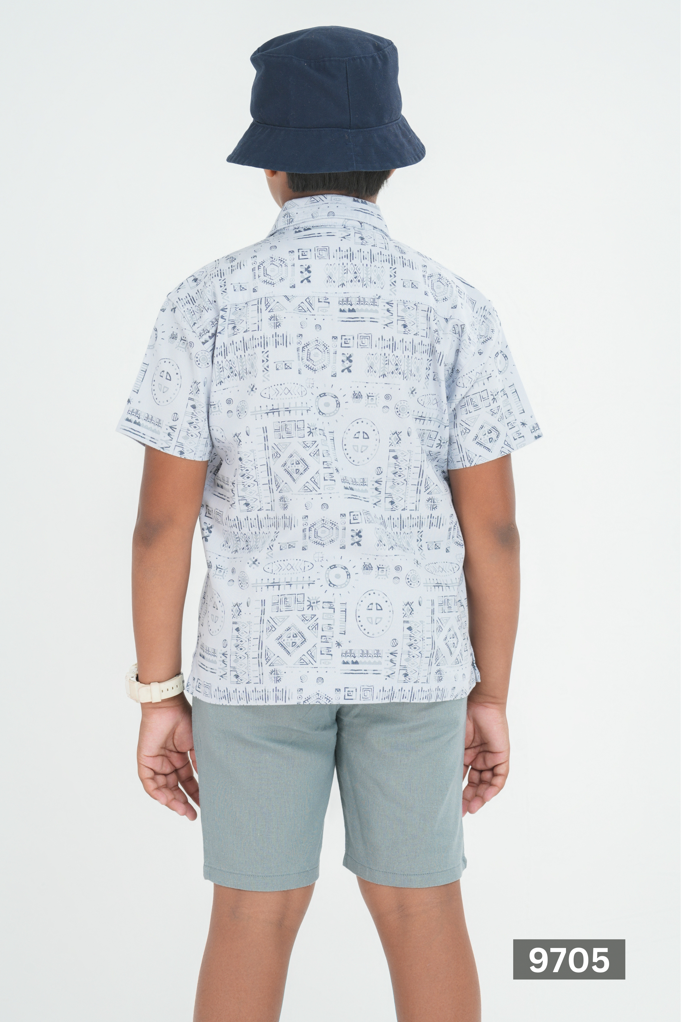 CUBAN COLLAR JUNIOR LINEN COTTON SHORT SLEEVE SHIRT - LIGHT GREY