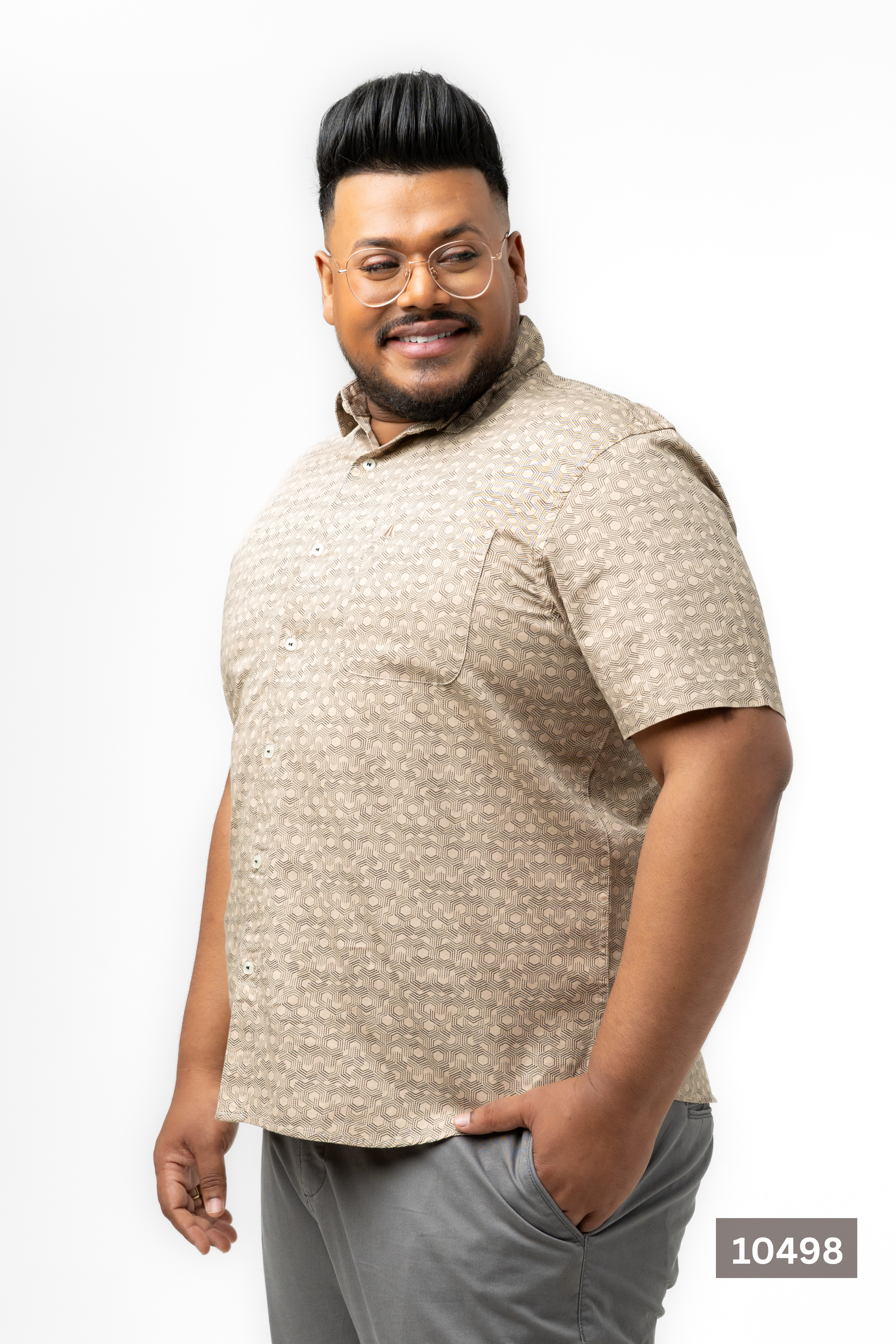 Plus Size Cotton Printed Shirt – Geo Beige | AnationZ