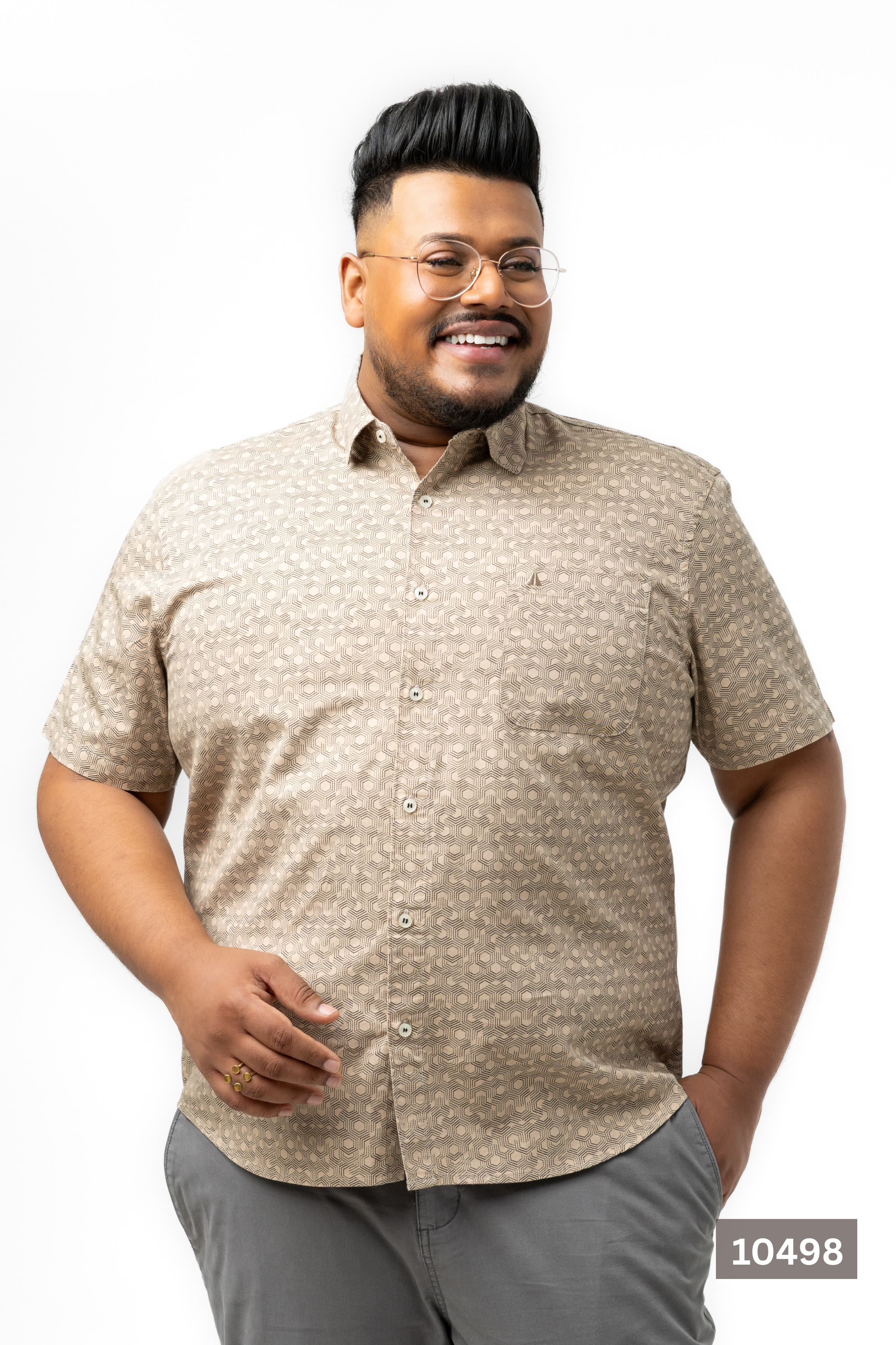 Plus Size Cotton Printed Shirt – Geo Beige | AnationZ