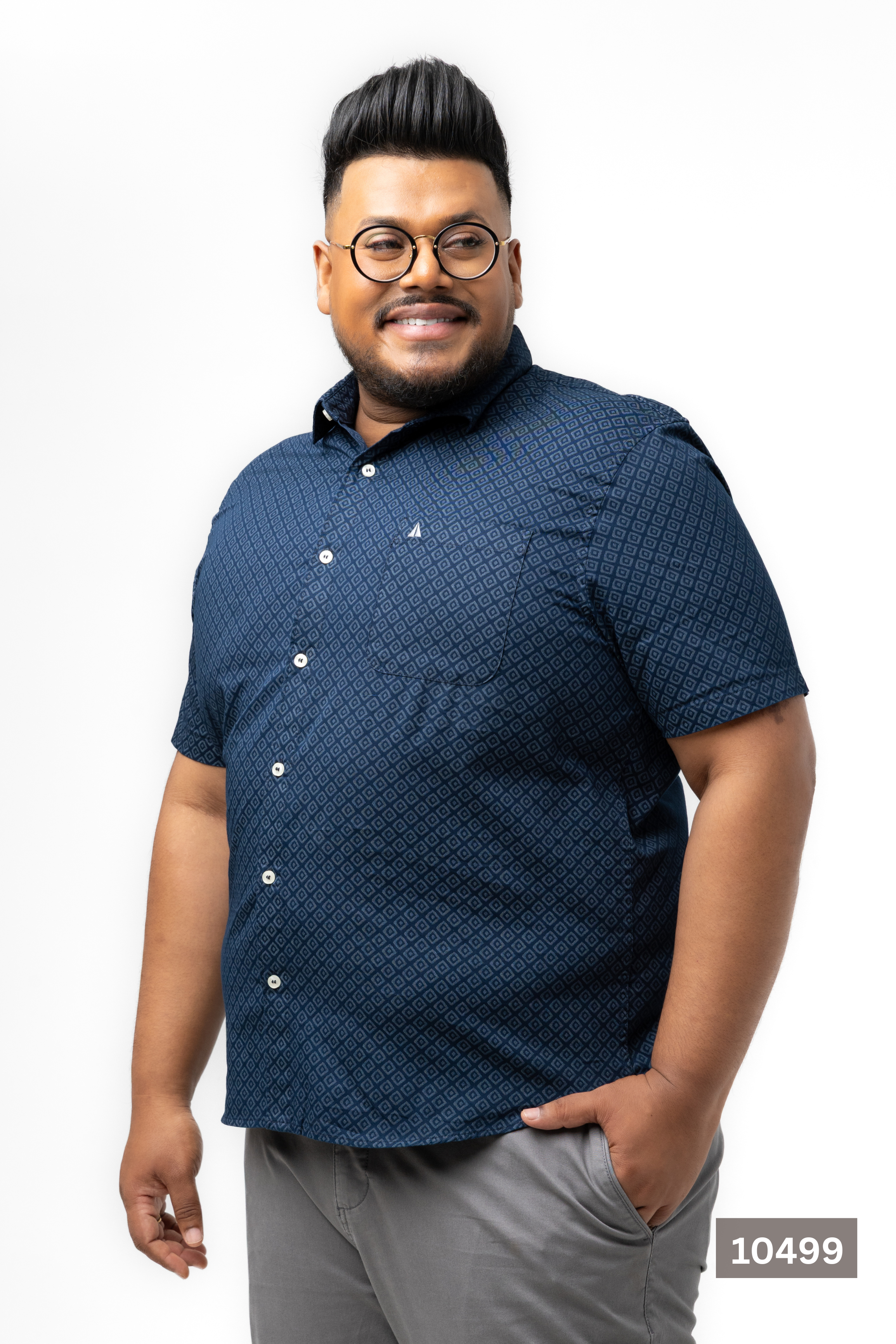 Plus Size Cotton Printed Shirt – Navy Diamond | AnationZ