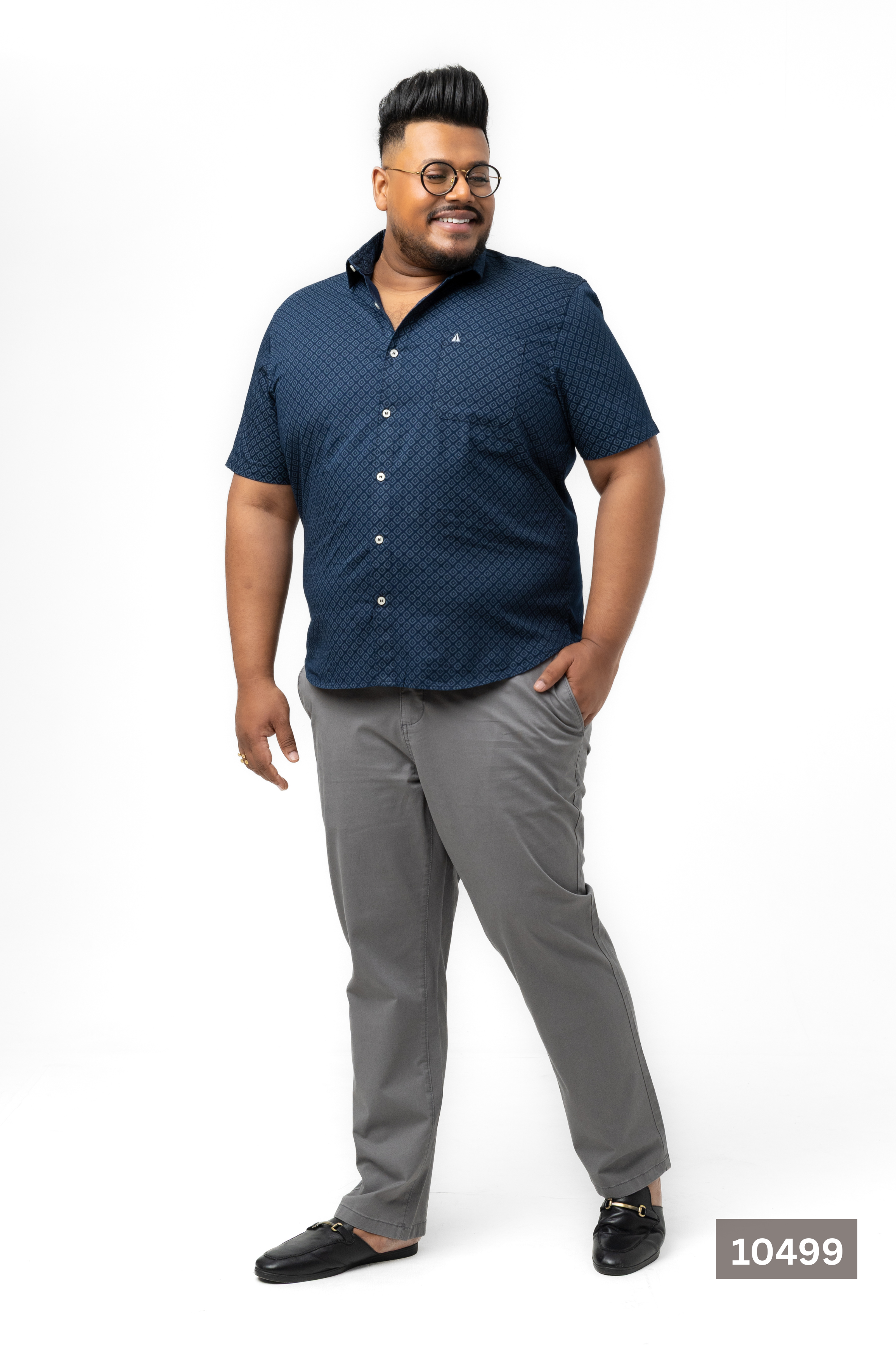 Plus Size Cotton Printed Shirt – Navy Diamond | AnationZ