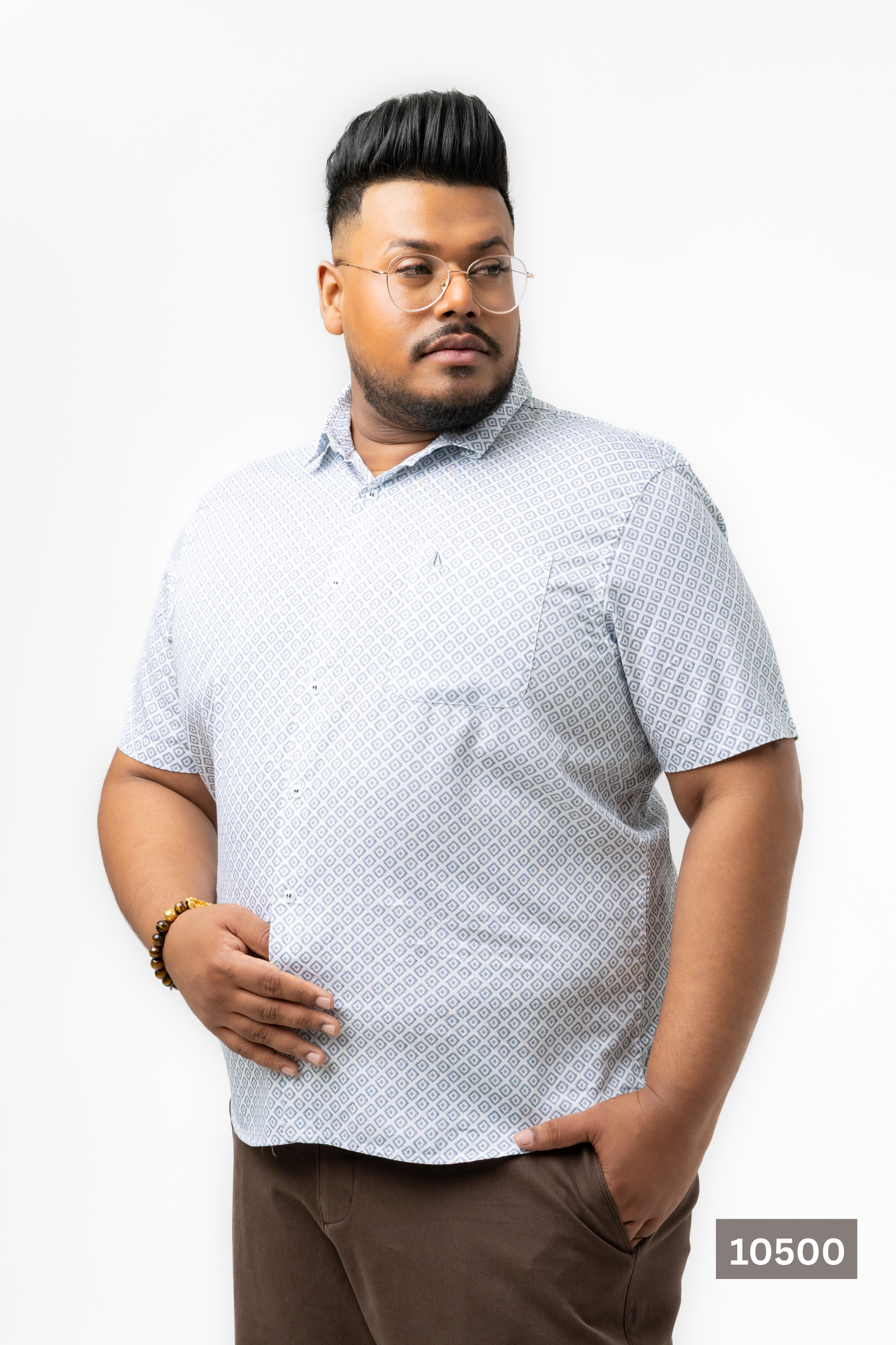 Plus Size Cotton Printed Shirt – White Geo Diamond | AnationZ