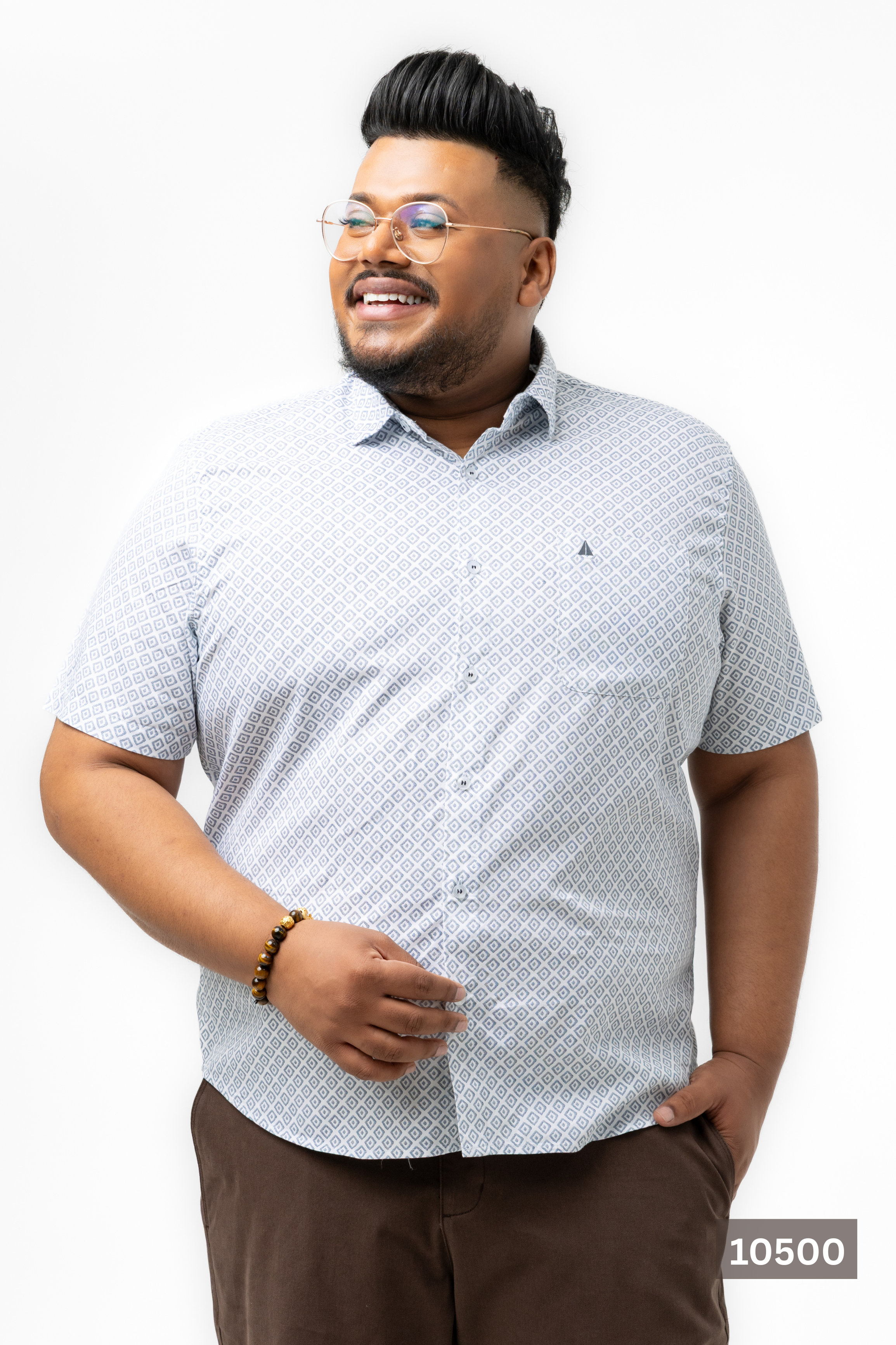 Plus Size Cotton Printed Shirt – White Geo Diamond | AnationZ