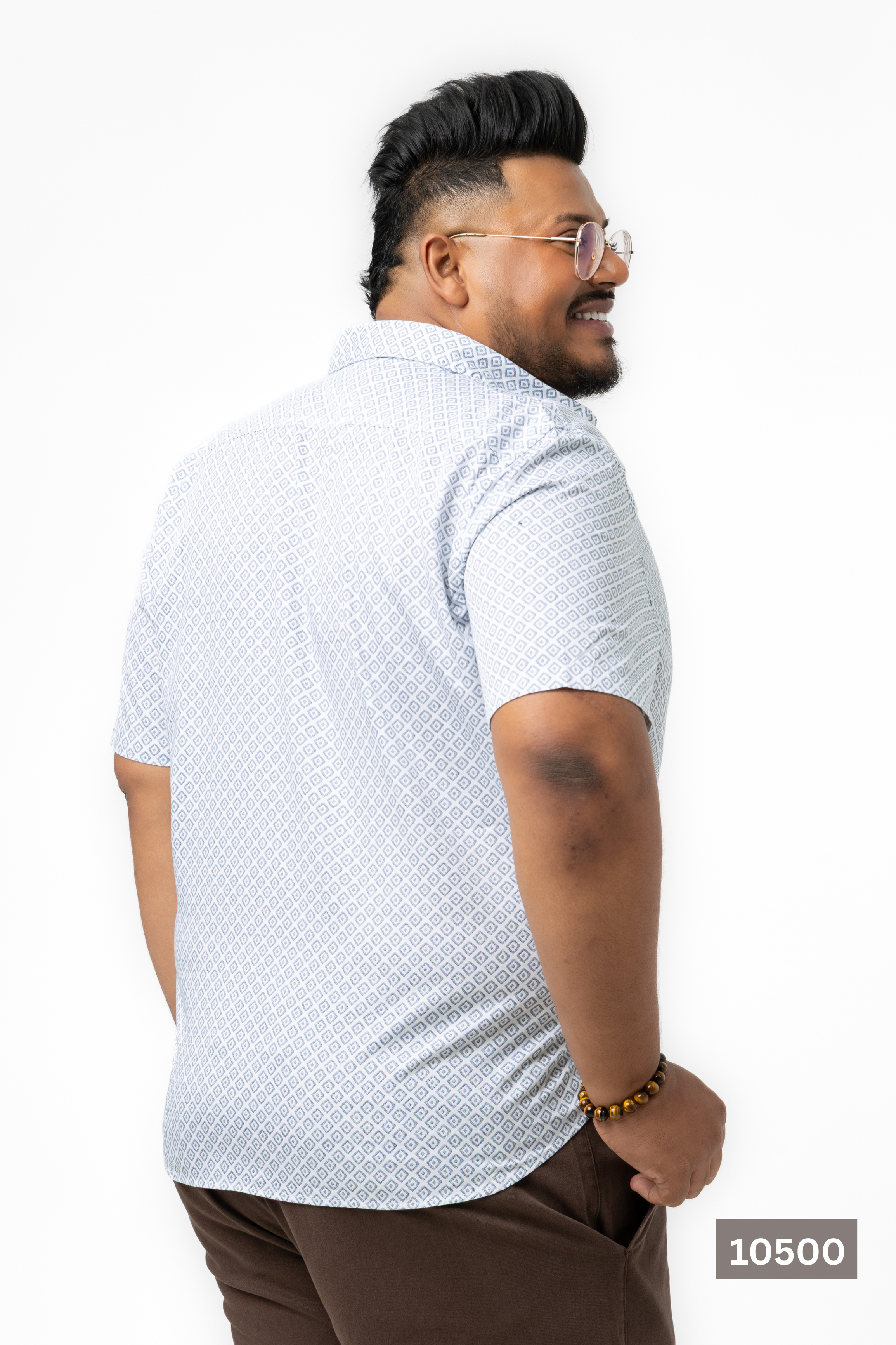 Plus Size Cotton Printed Shirt – White Geo Diamond | AnationZ