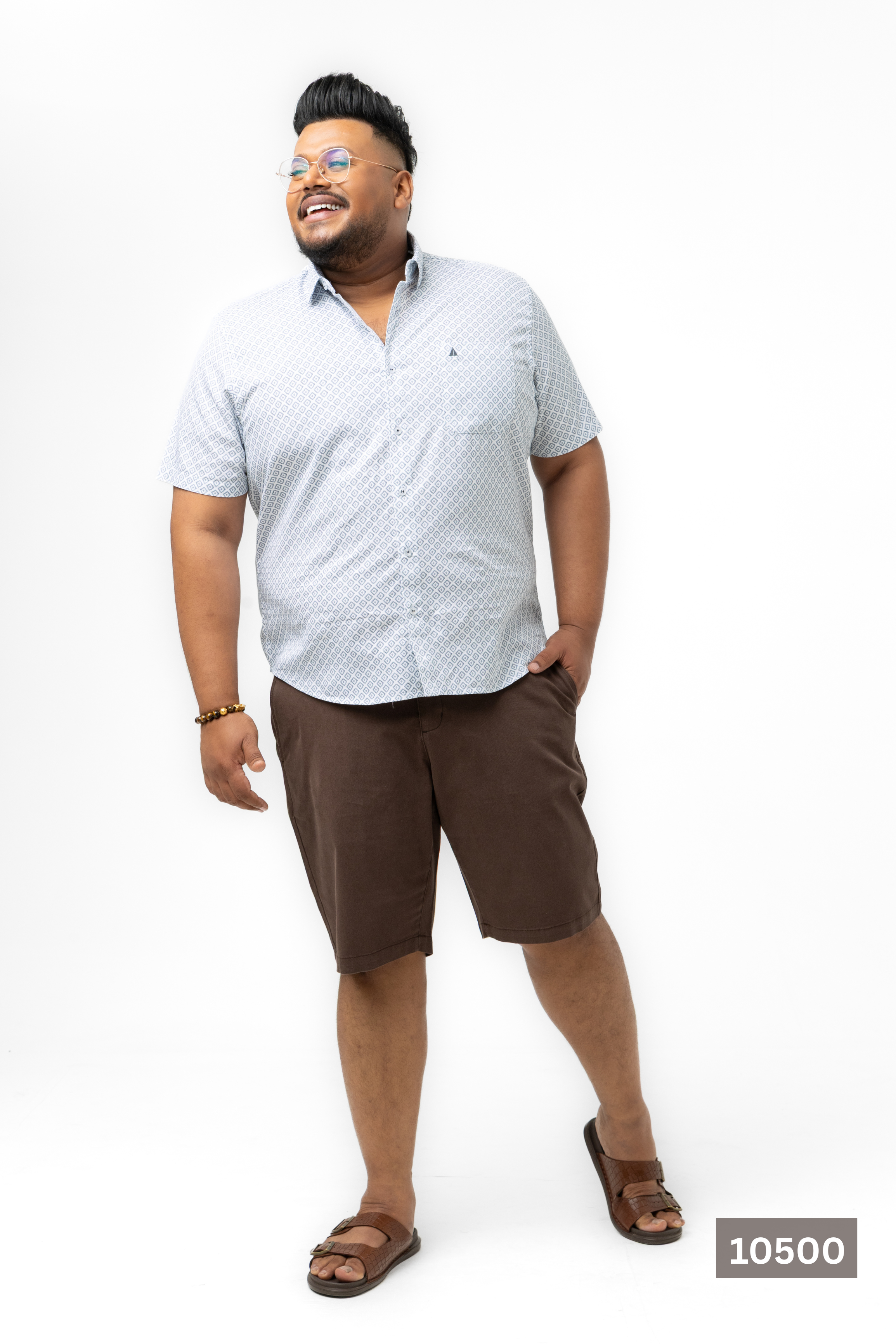 Plus Size Cotton Printed Shirt – White Geo Diamond | AnationZ