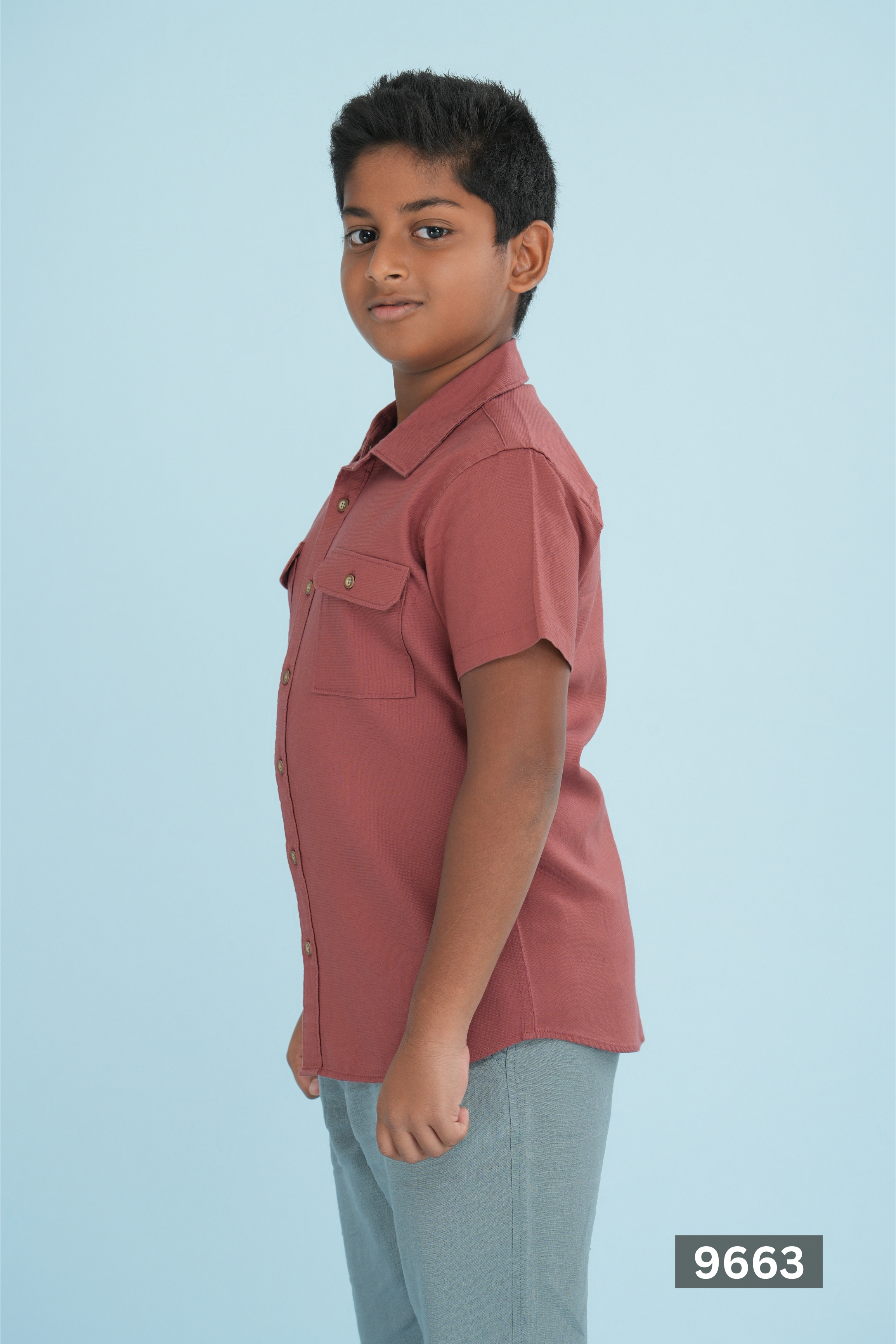 NORMAL COLLAR JUNIOR COTTON SHORT SLEEVE SHIRT - PEACH
