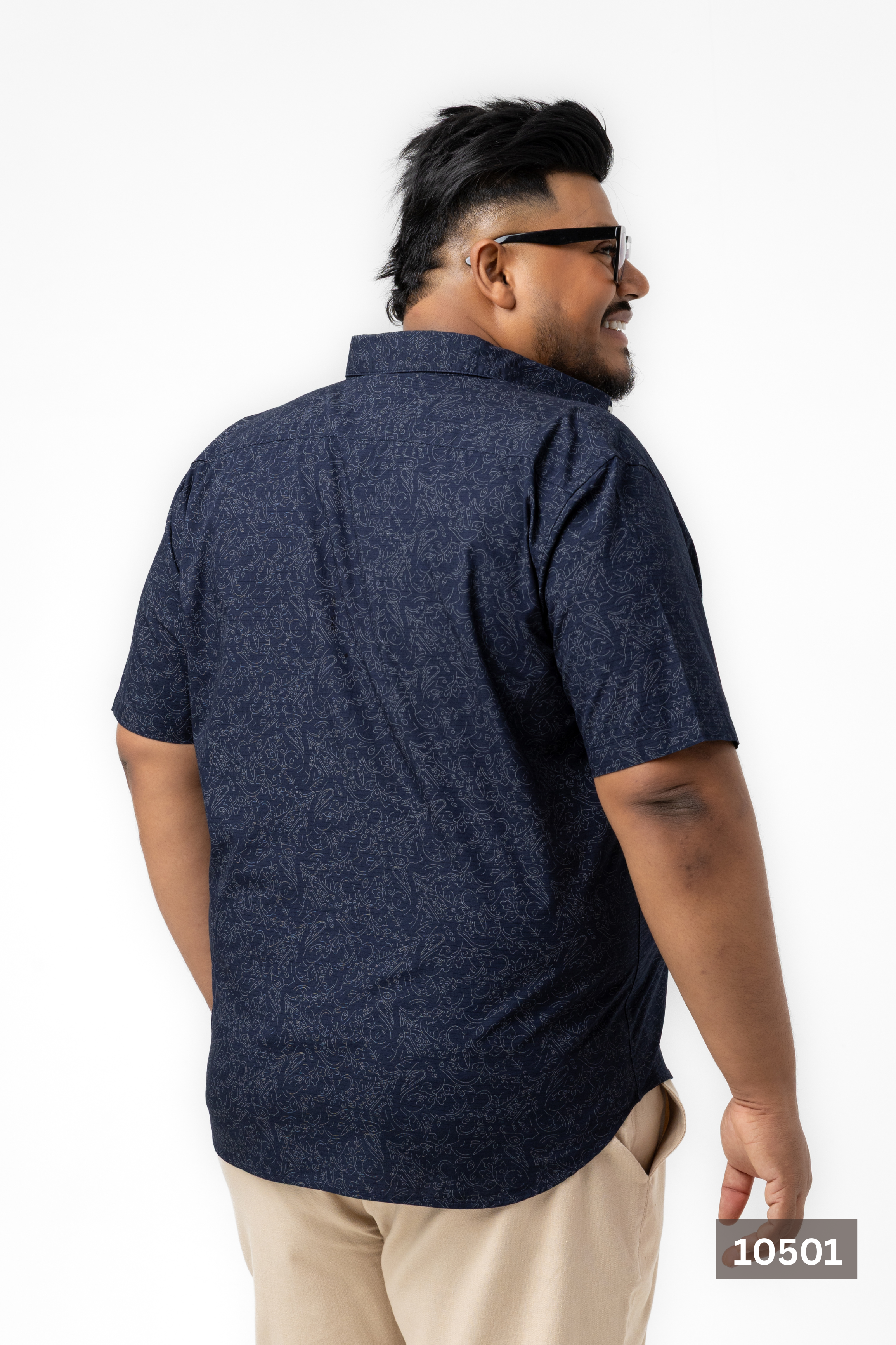 Plus Size Cotton Printed Shirt – Navy Line Art | AnationZ