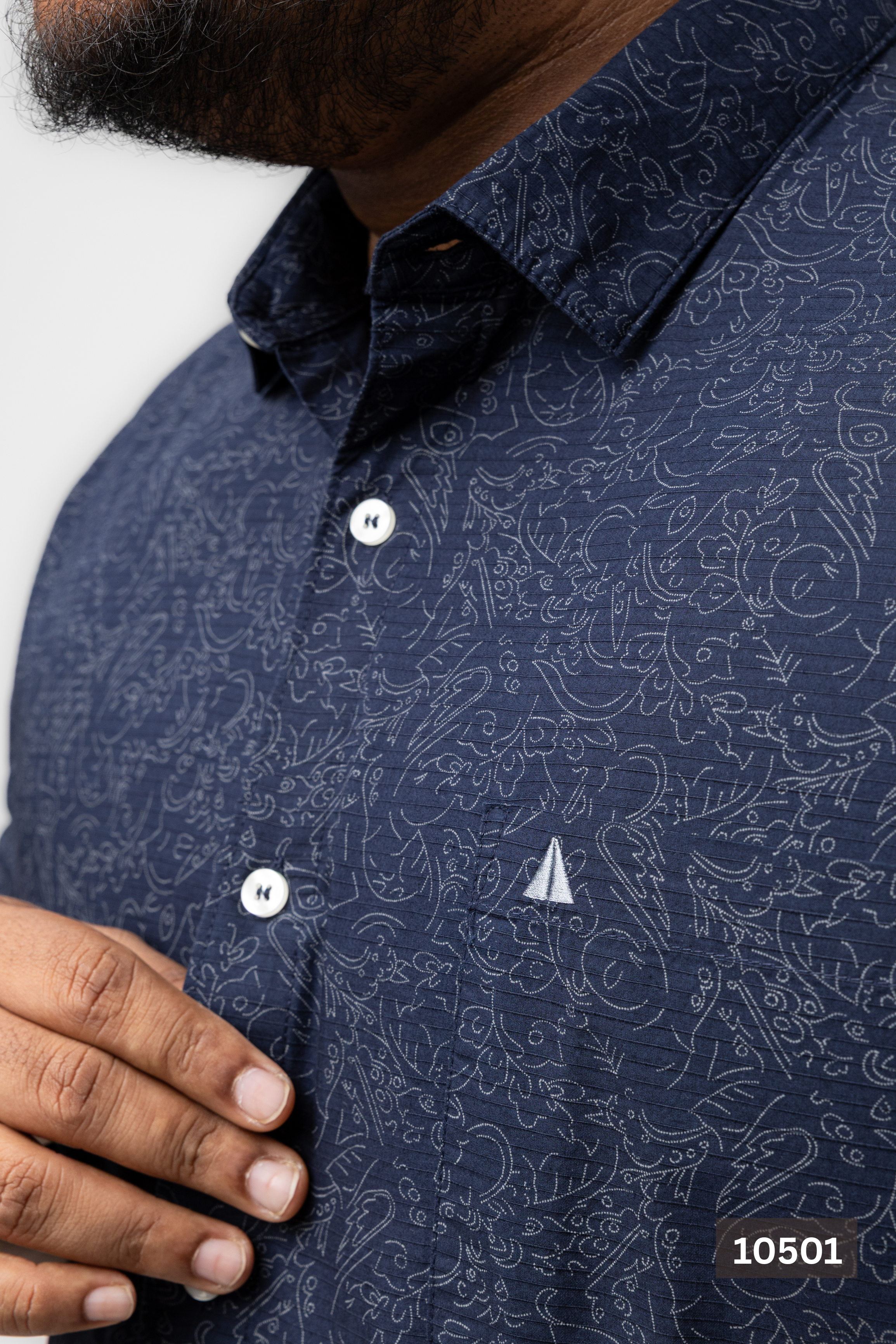 Plus Size Cotton Printed Shirt – Navy Line Art | AnationZ