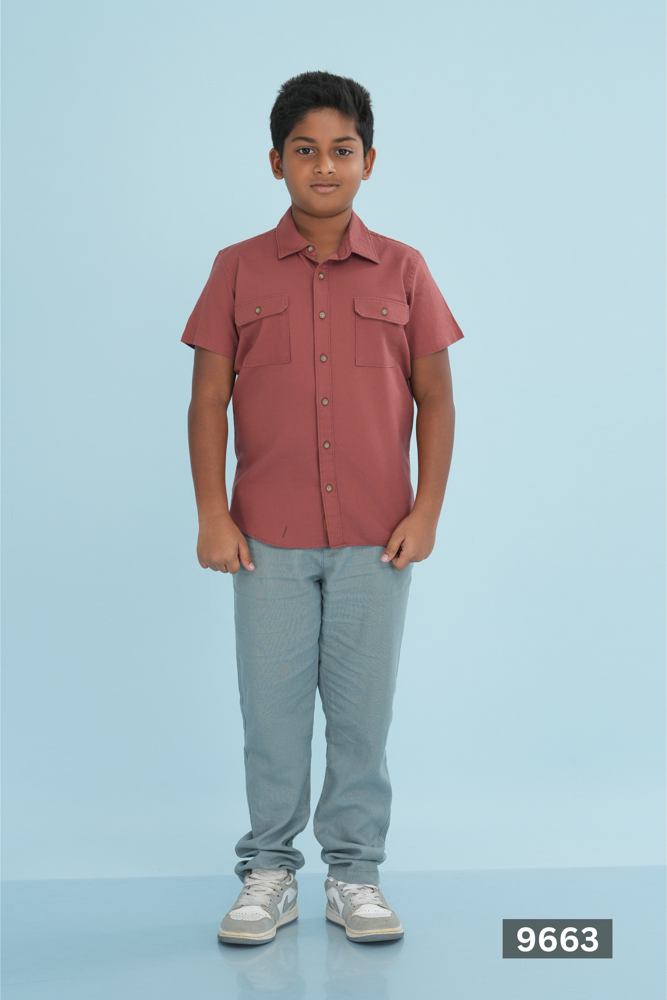 NORMAL COLLAR JUNIOR COTTON SHORT SLEEVE SHIRT - PEACH