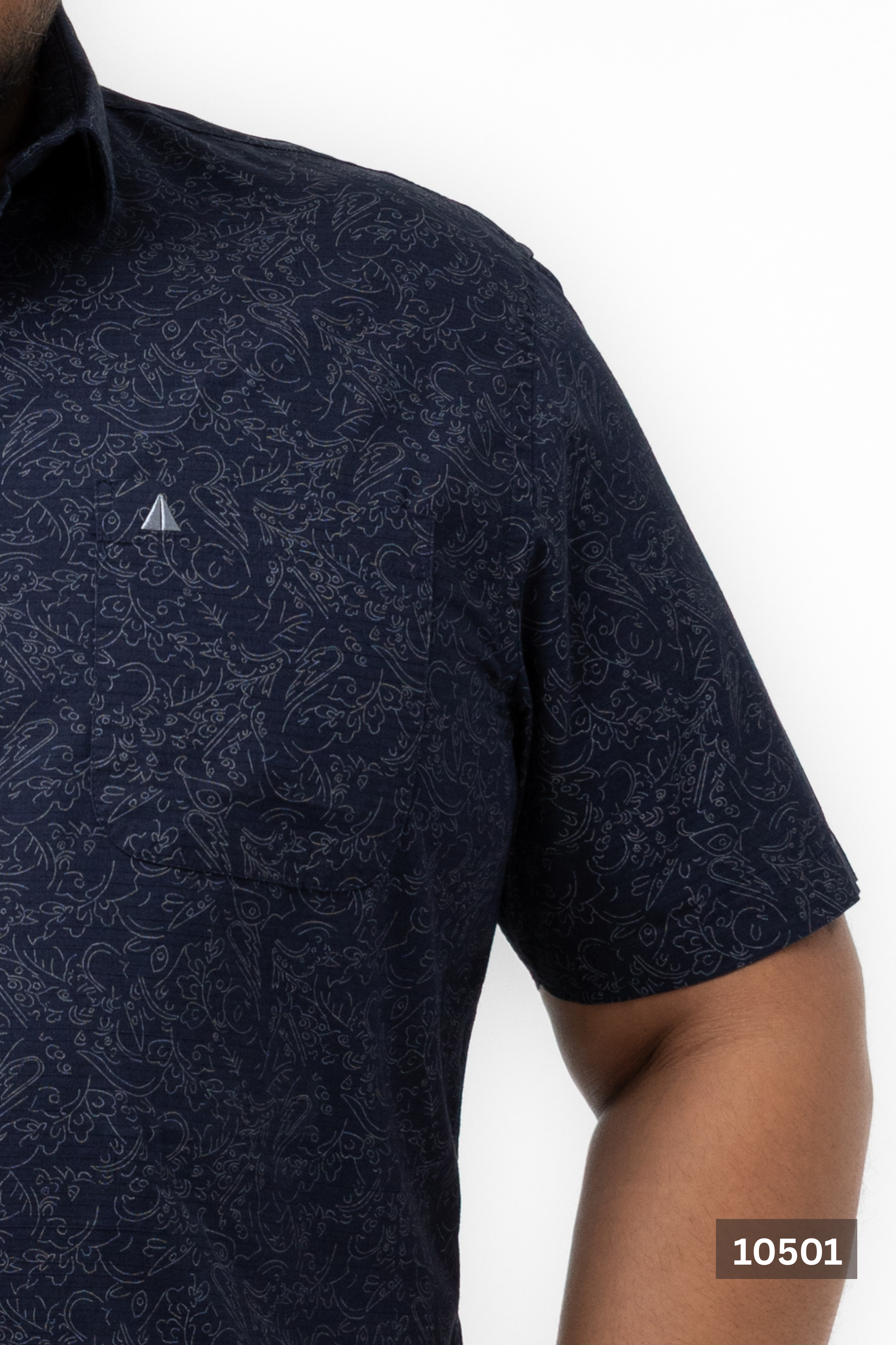 Plus Size Cotton Printed Shirt – Navy Line Art | AnationZ