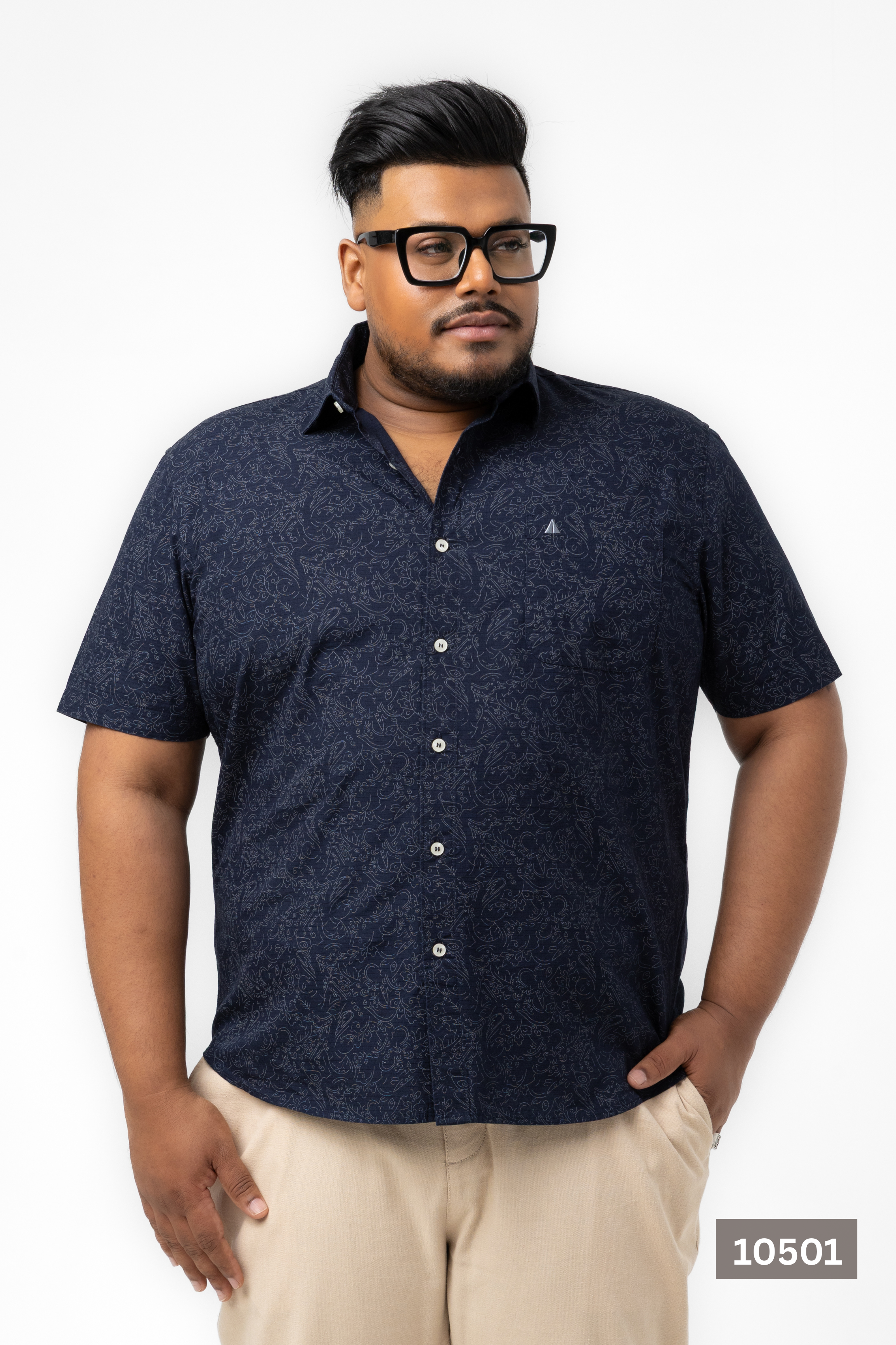 Plus Size Cotton Printed Shirt – Navy Line Art | AnationZ