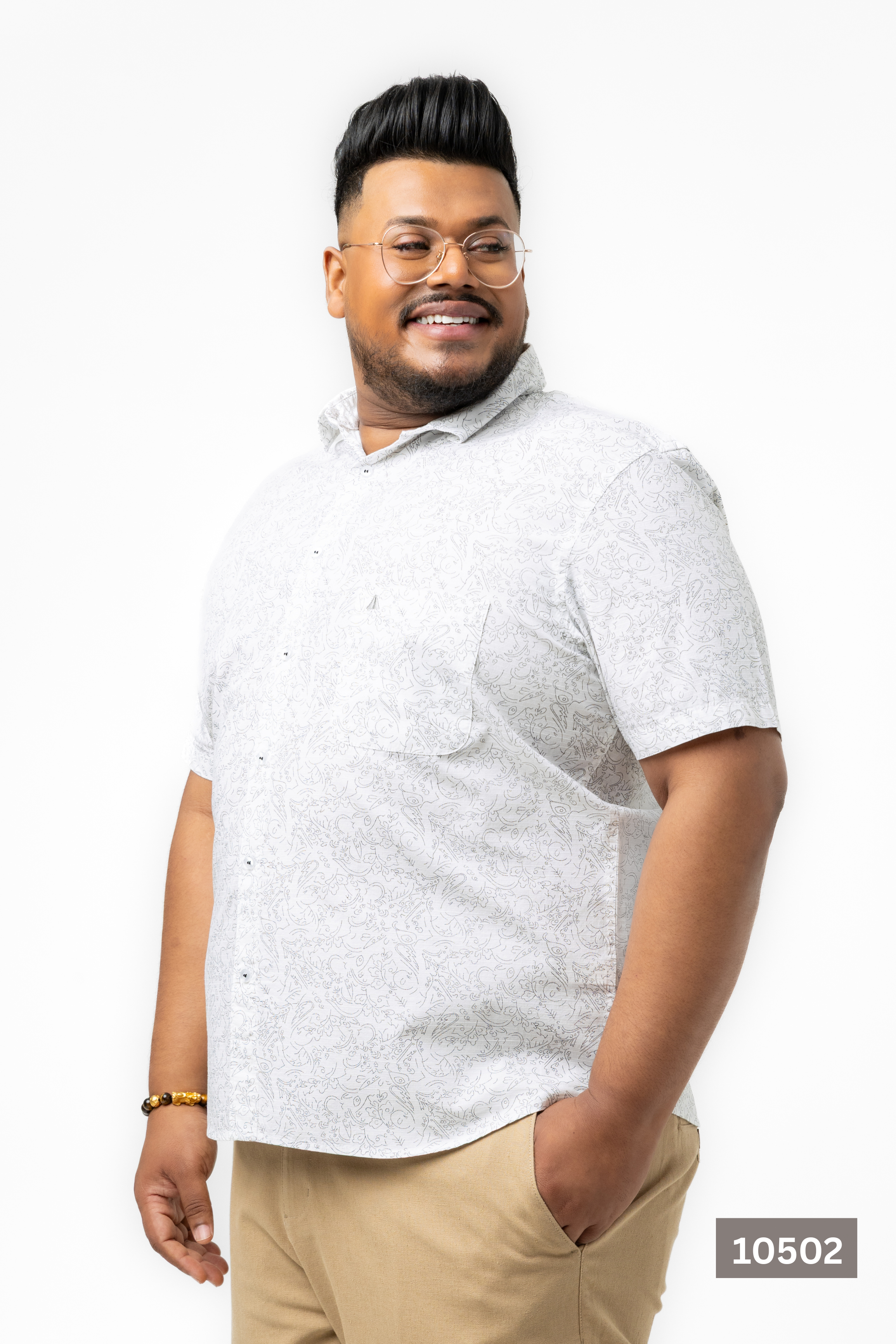 Plus Size Cotton Printed Shirt – White Paisley | AnationZ