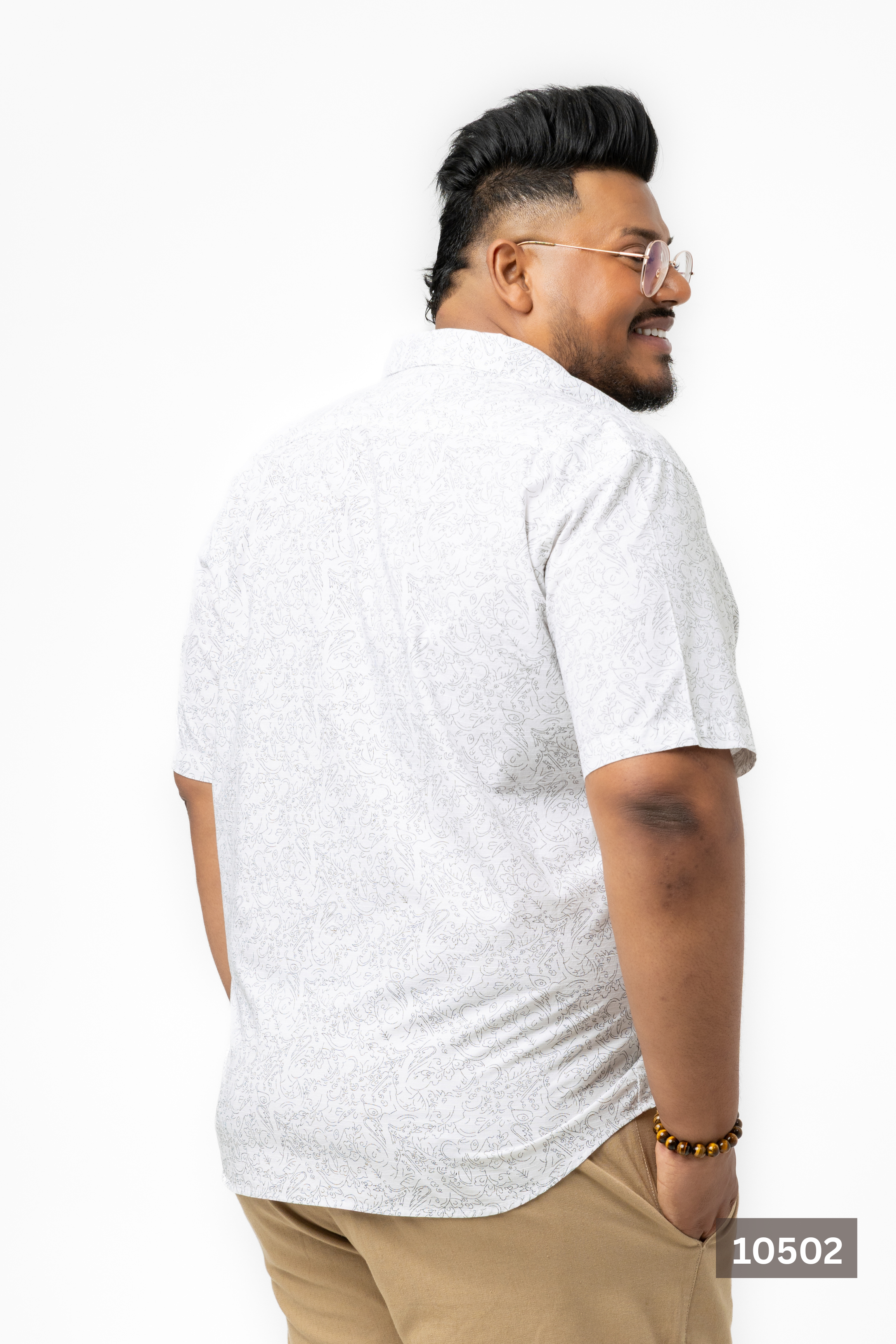 Plus Size Cotton Printed Shirt – White Paisley | AnationZ