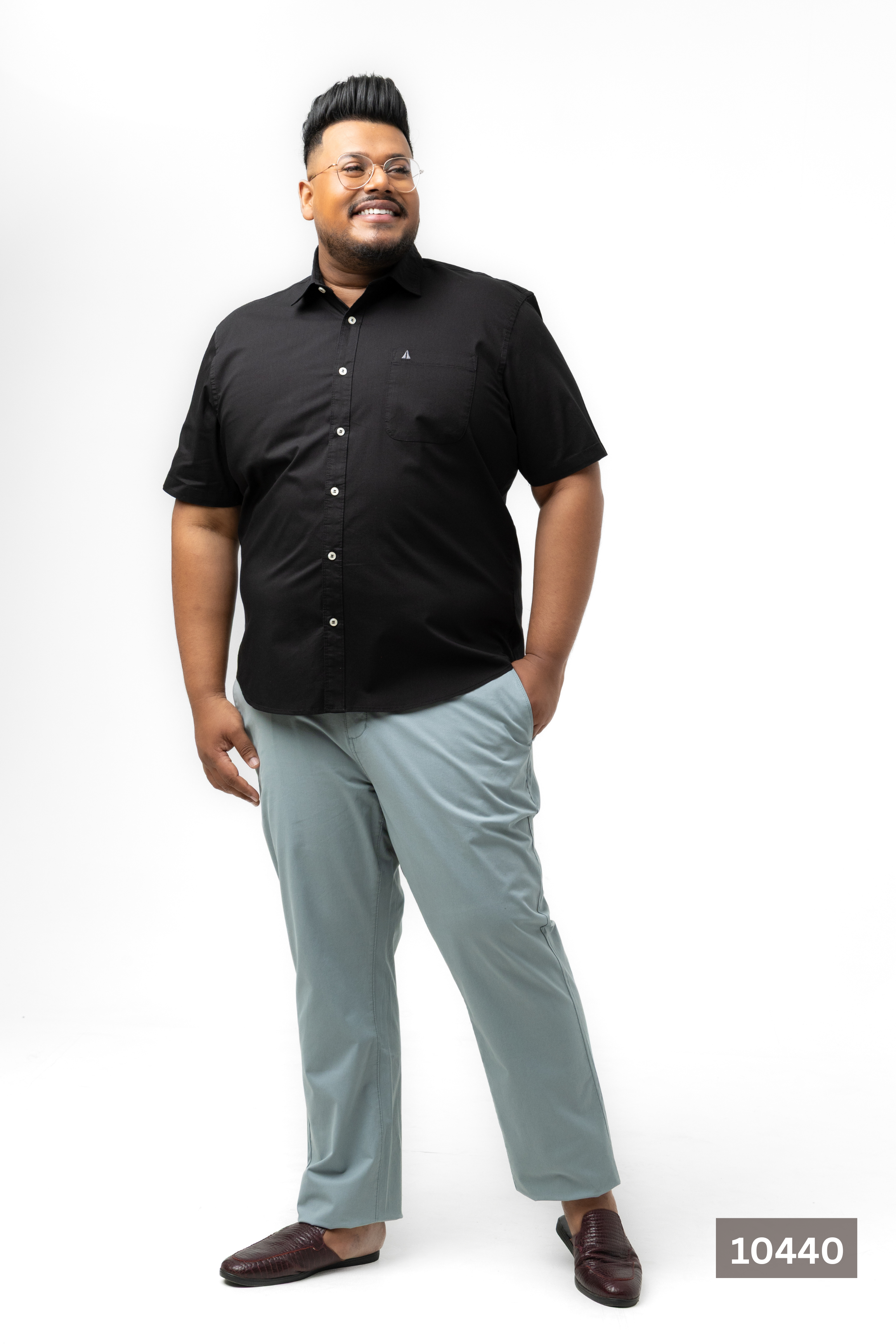 Plus Size Cotton Solid Shirt – Classic Black | AnationZ
