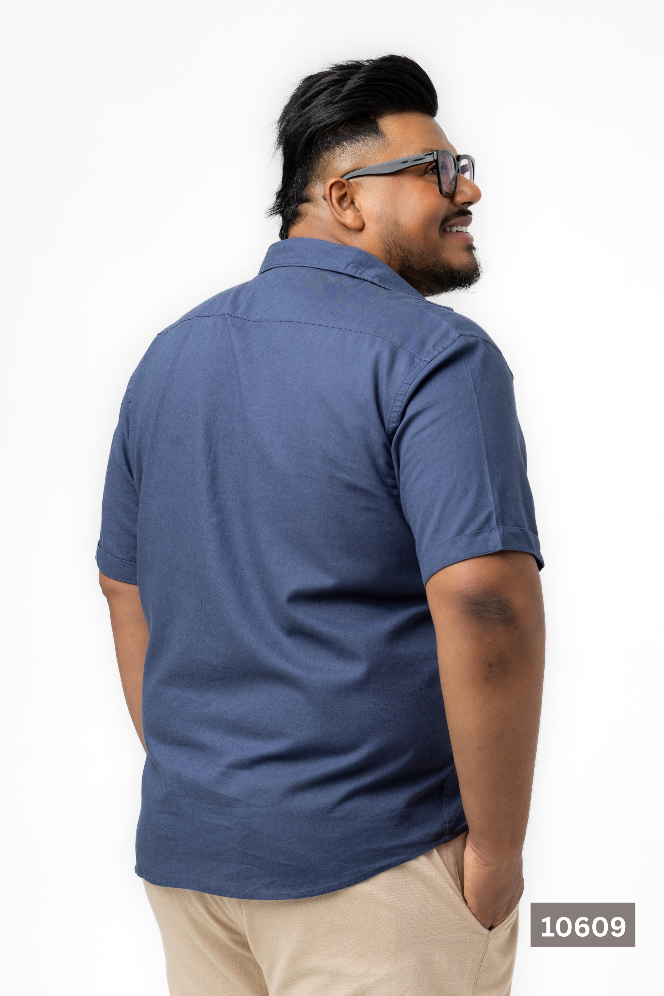 Plus Size Linen Cotton Shirt – Navy Blue | AnationZ