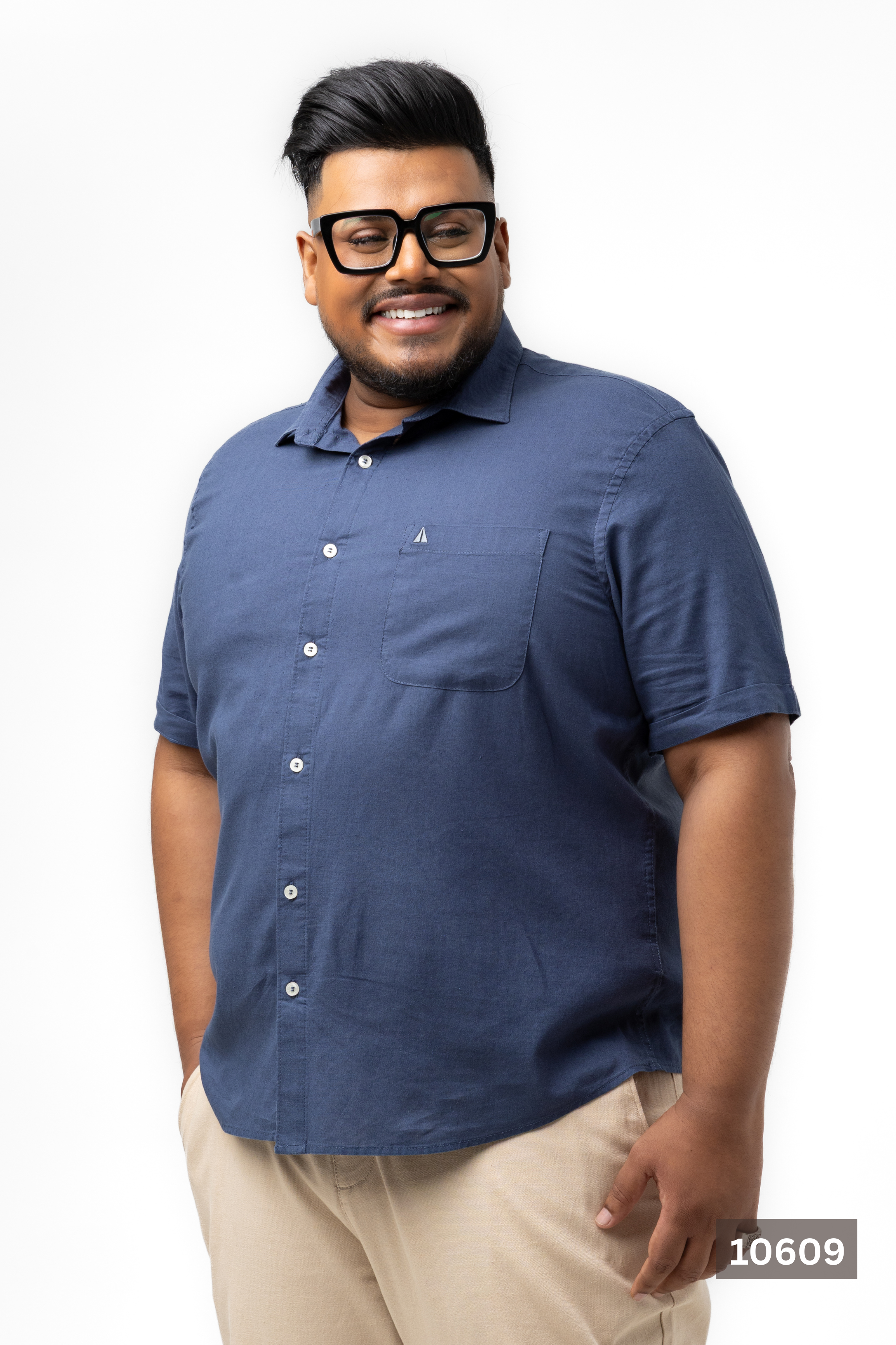 Plus Size Linen Cotton Shirt – Navy Blue | AnationZ