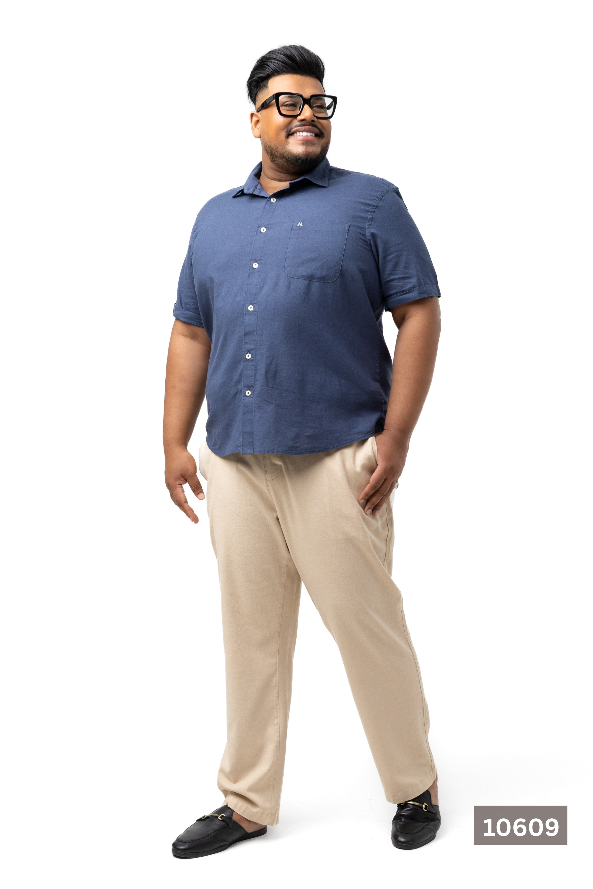 Plus Size Linen Cotton Shirt – Navy Blue | AnationZ