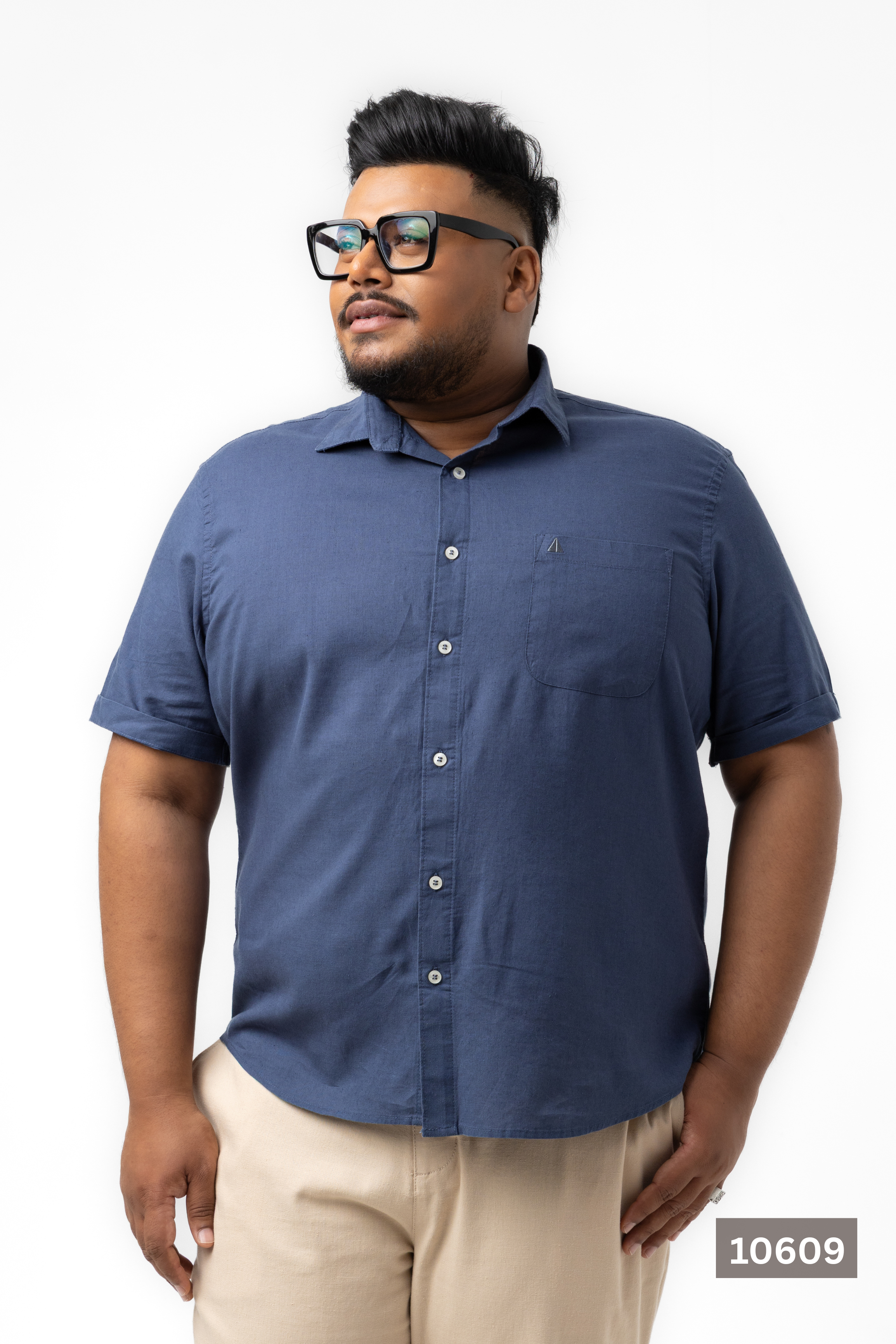 Plus Size Linen Cotton Shirt – Navy Blue | AnationZ
